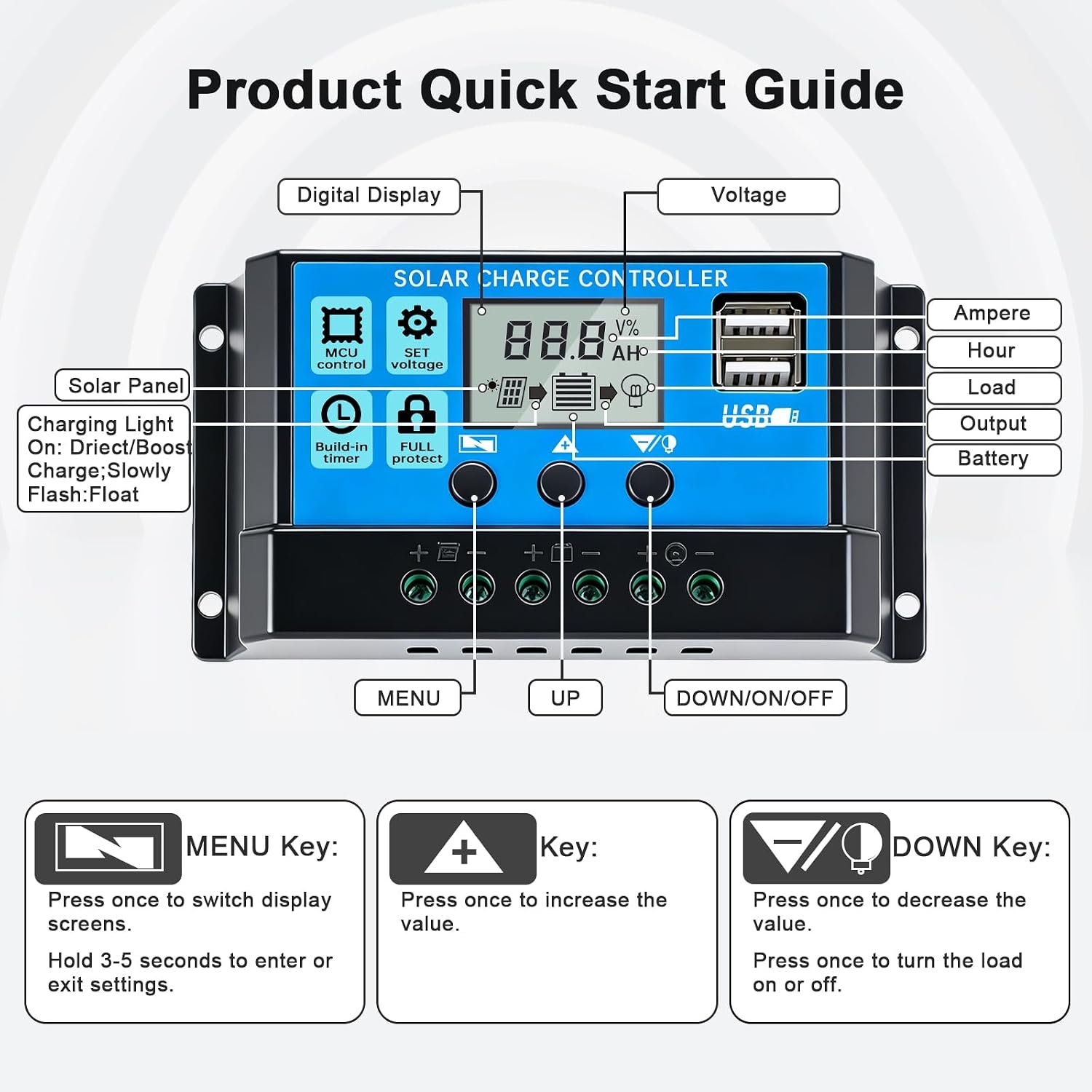 30A 12V/24V PWM Solar Charge Controller LCD Display Dual USB Timer Function | Lead-Acid & Lithium Batteries Solar Panel Charge Regulator Timer Function, for Gate Opener Chicken Coop Garden Light Shed - Image 5