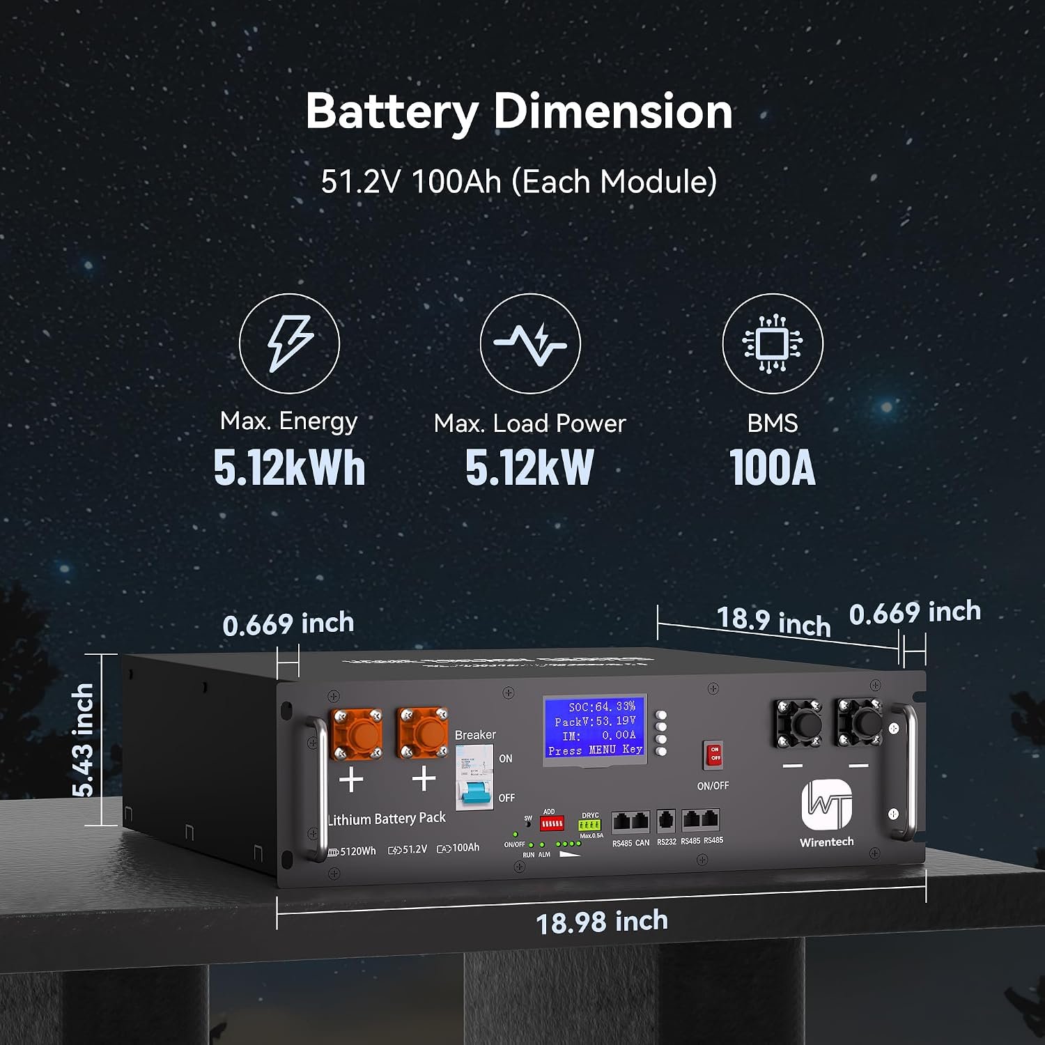 48V 100Ah lifepo4 Battery 51.2V Lithium Server Rack Battery | UL1973&UL9540A certified LiFePO4 server rack battery with 6000+ cycles for safe solar battery storage and home backup systems - Image 3