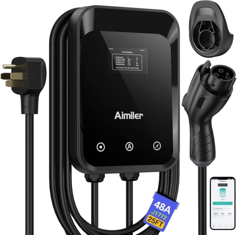 AIMILER Level 2 EV Charger, 48A/11.5kW, Nema 14-50P Plug Electric Vehicle (EV) Charger, 25ft Cable ETL Certified, J1772 Connector EVSE EV Electric Car Charging Stations for Home Level 2, Black