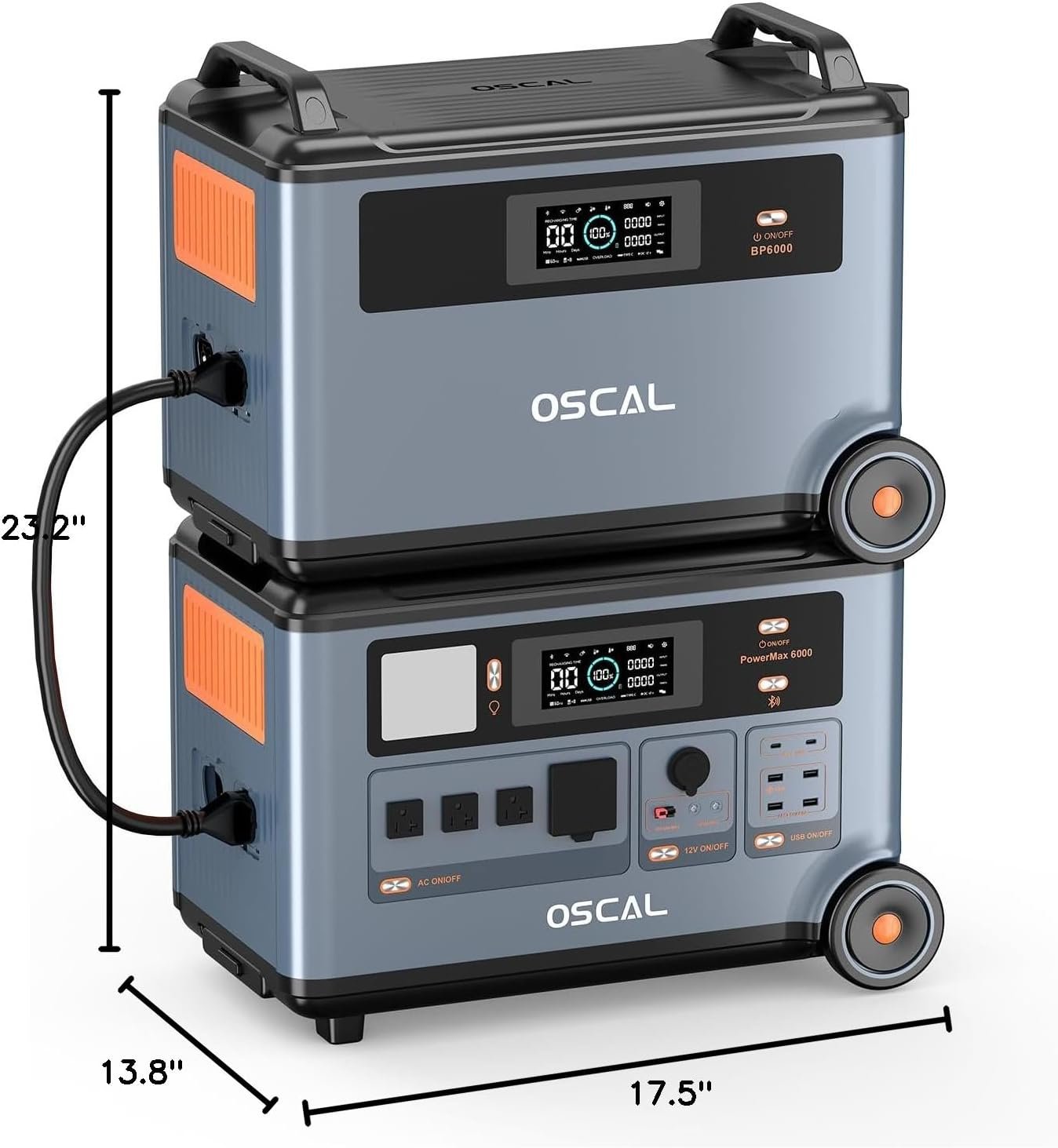 OSCAL PowerMax 6000 Solar Generator, 120/240V Split Phase Voltage | 3600Wh LFP Battery Power Station, Expandable to 57.6kWh, 6000W AC Outlets (9000W Peak), 2200W/1.96H Fast Charging for Home - Image 9