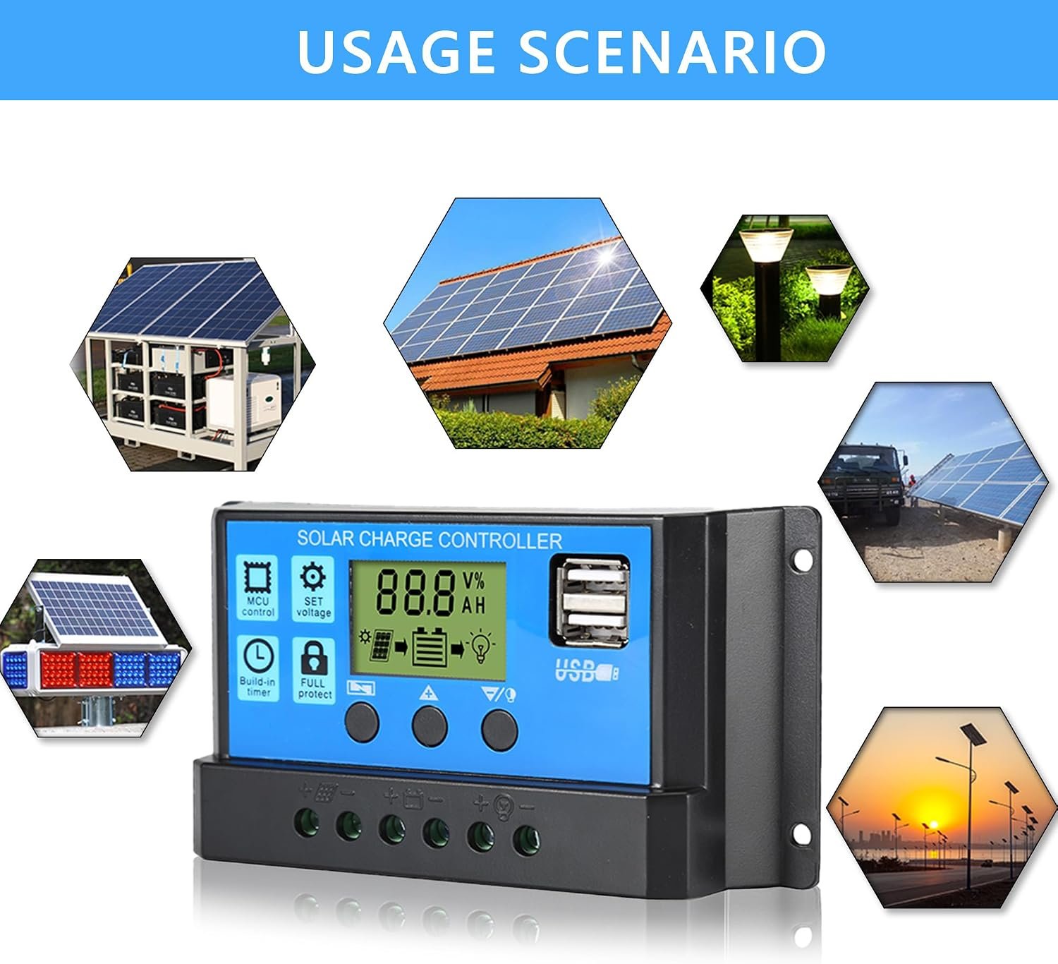 30A Solar Charge Controller 12V/24V Solar Panel Intelligent Regulator | Dual USB Port with LCD Display, PWM Auto Parameter Adjustable, Timer Setting, Multiple Load Control Modes - Image 8