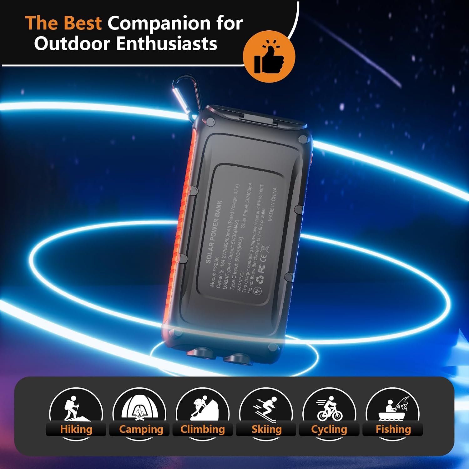 Solar Charger Power Bank 49800mAh, Portable Solar Phone Charger with 2 USB-A & USB-C Ports, 15W Fast Charging for iPhone, Samsung and More, Dual Flashlightfor Camping, Travel & Emergency Backup - Image 5