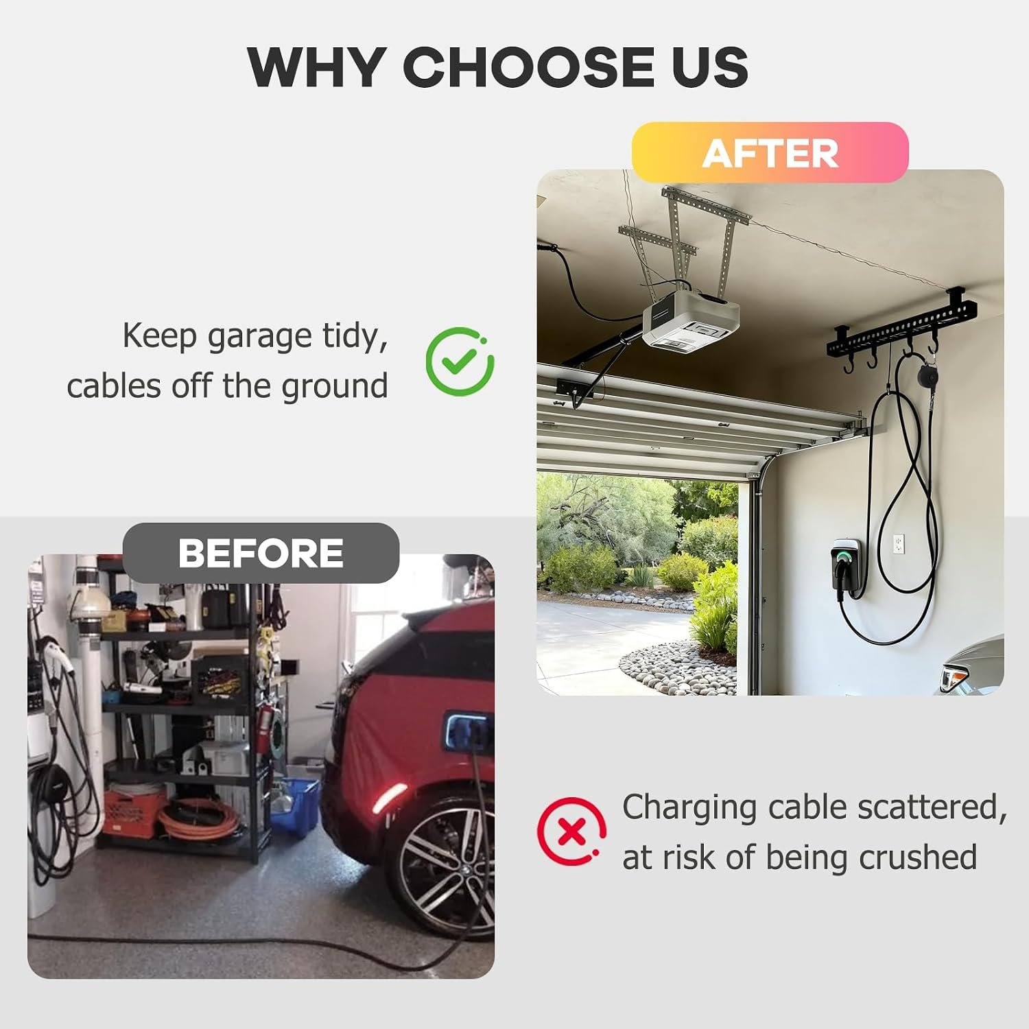 Flexible charging Universal EV Overhead Retractable Cable Management System for Tesla & Other Electric Vehicles,Garage Charging Cable Organizer for All Level 2 Chargers-Mounts to Ceiling and Wall - Image 6