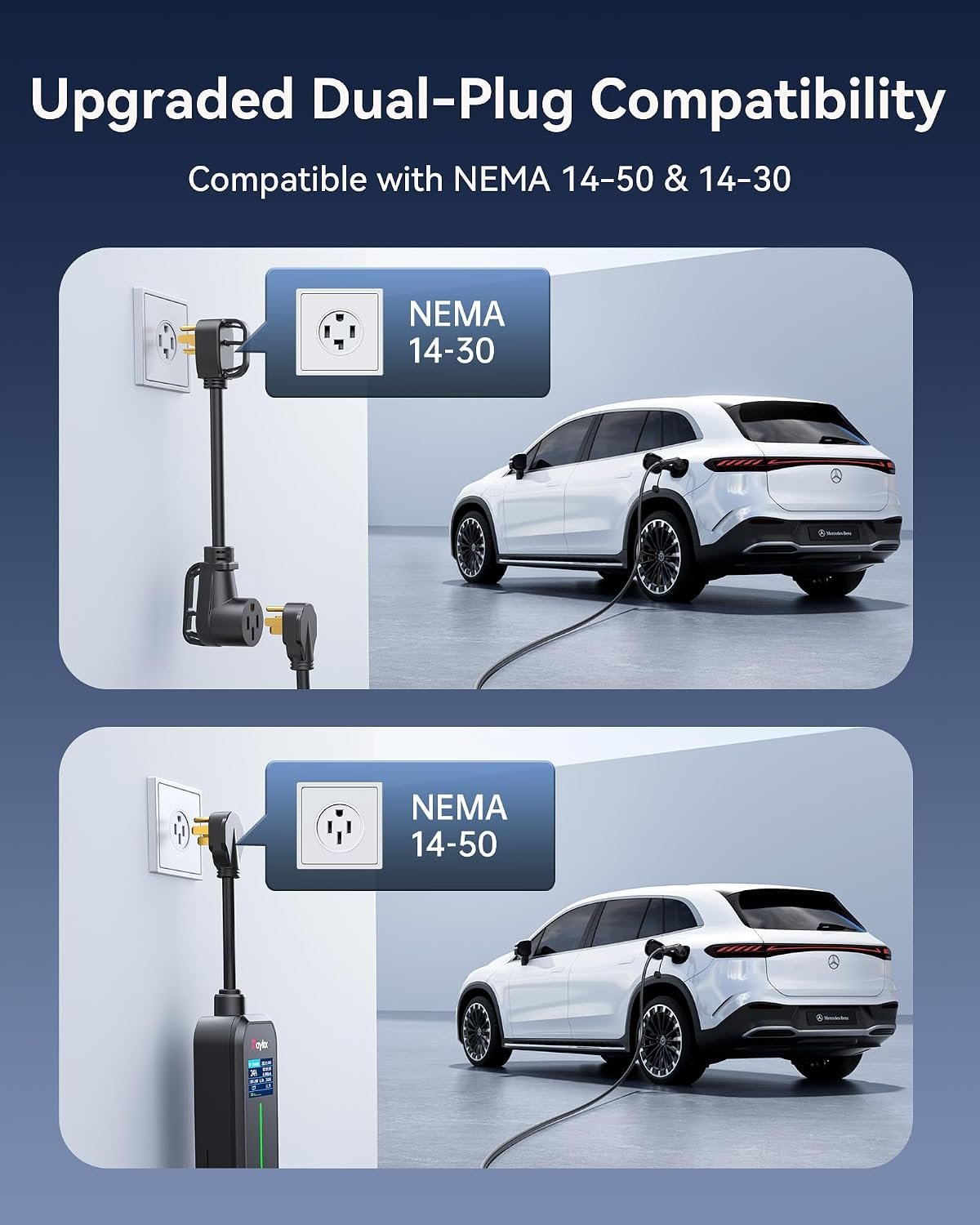 Raylix Upgraded Level 2 Fast EV Charger, 24A Dual Outlet Compatibility/Adjustable Current/Timer, NEMA 14-30 Dryer Outlet & 14-50 Plug, 21FT EV Charging Cable, J1772 Connector for SEA J1772 EVs/PHEVs - Image 3