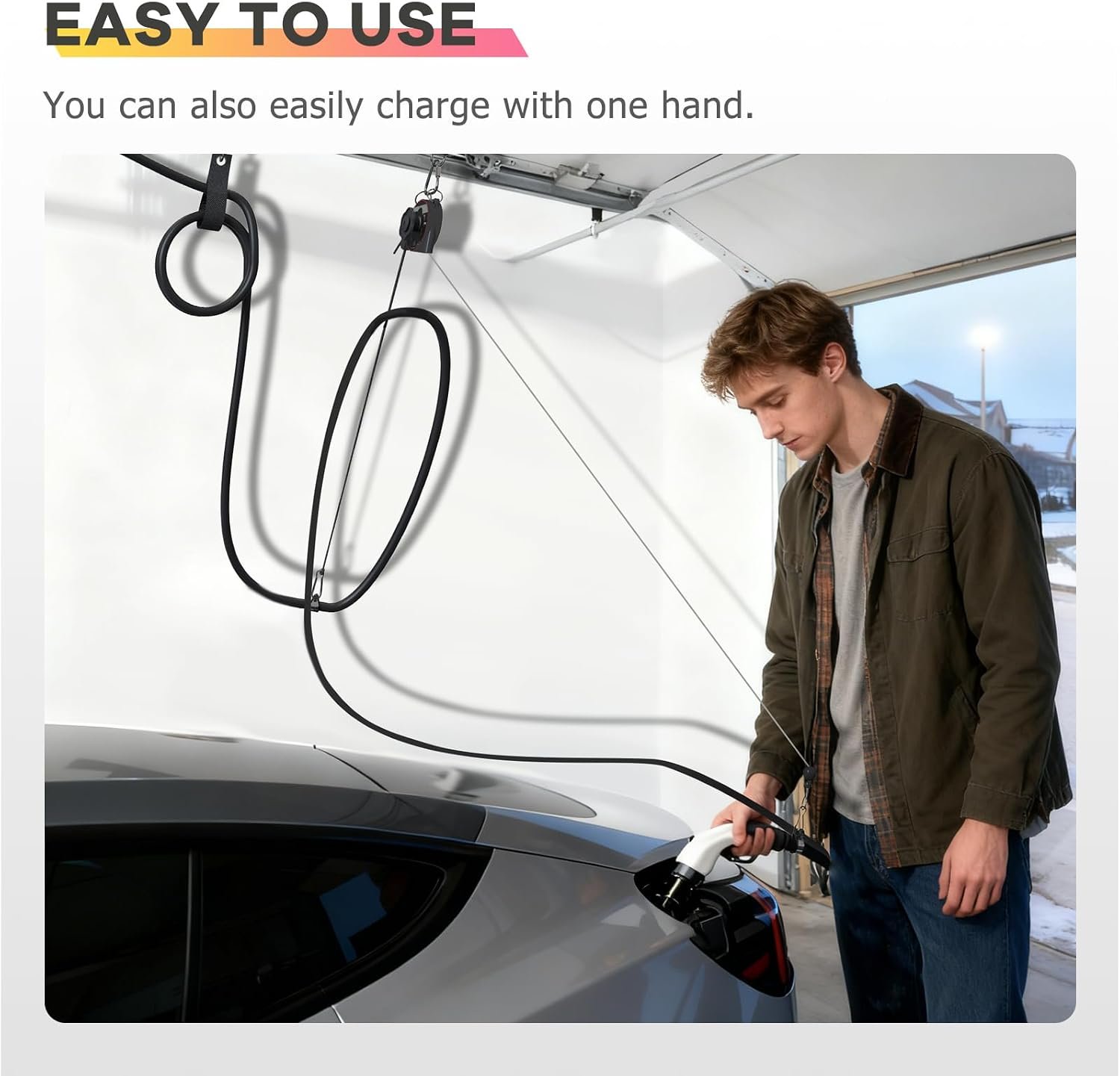 Flexible charging Universal EV Overhead Retractable Cable Management System for Tesla & Other Electric Vehicles,Garage Charging Cable Organizer for All Level 2 Chargers-Mounts to Ceiling and Wall - Image 7