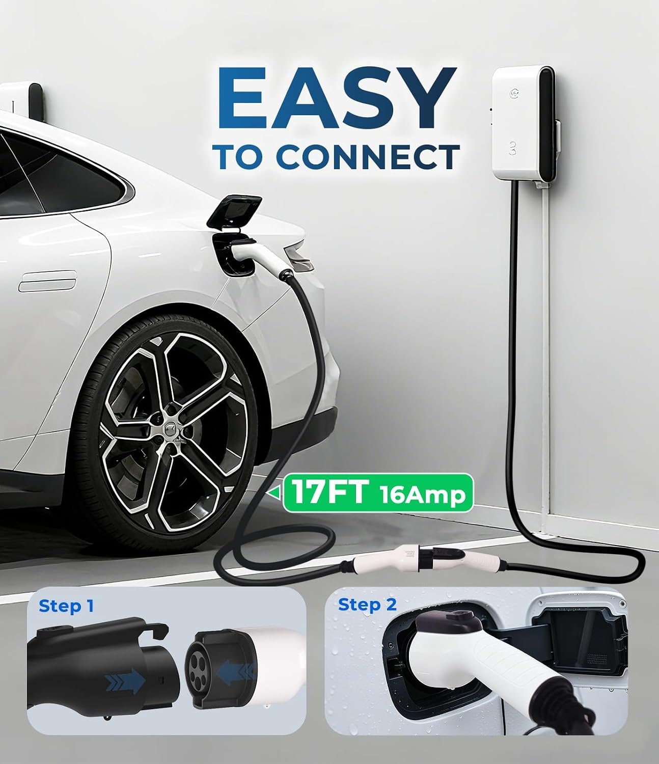 16Amp J1772 EV Charger Extension Cable, 17ft SAE J1772 Extension Cord Compatible with 110V-240V Level 1/Level 2 EV Chargers for J1772 EVs/PHEVs,IP67 Waterproof Car Charger Extension Cable with Bag - Image 7