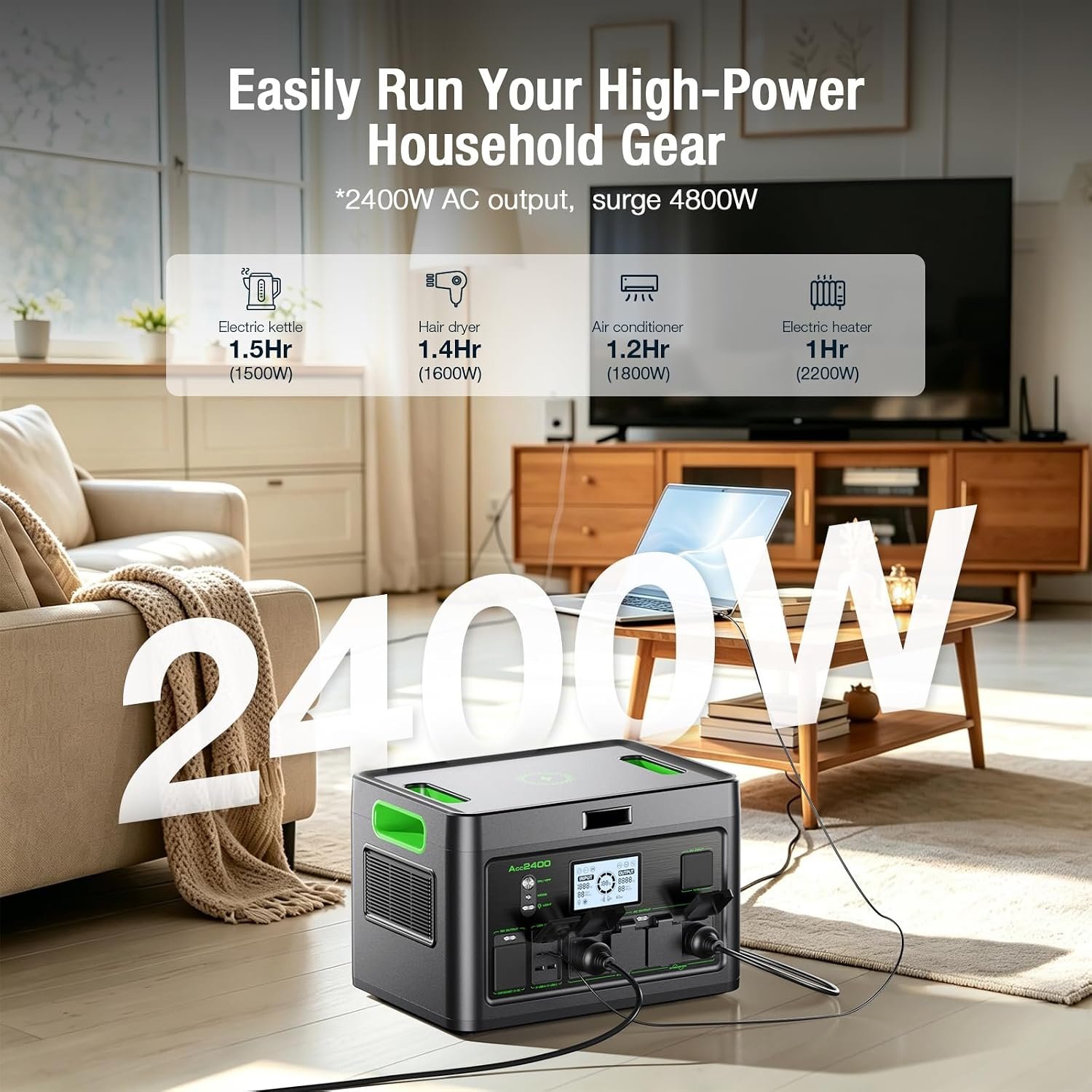 Solar Generator 2400W Portable Power Station for Home Use - Image 3