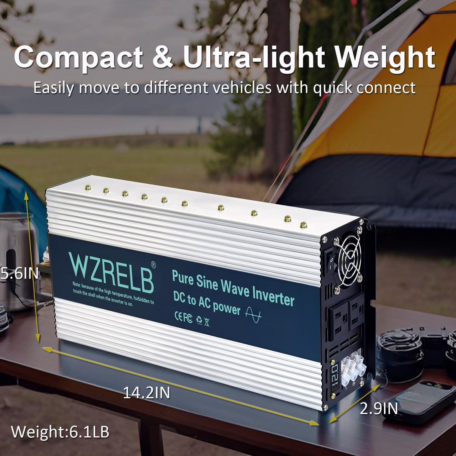 WZRELB 3000W Pure Sine Wave Inverter 12V DC to 110V 120V AC Power Converter with LED Display, Hardwire Terminal,Off-Grid Portable Power Inverter with Dual AC Outlets for Home, RV, Truck, Camping - Image 7