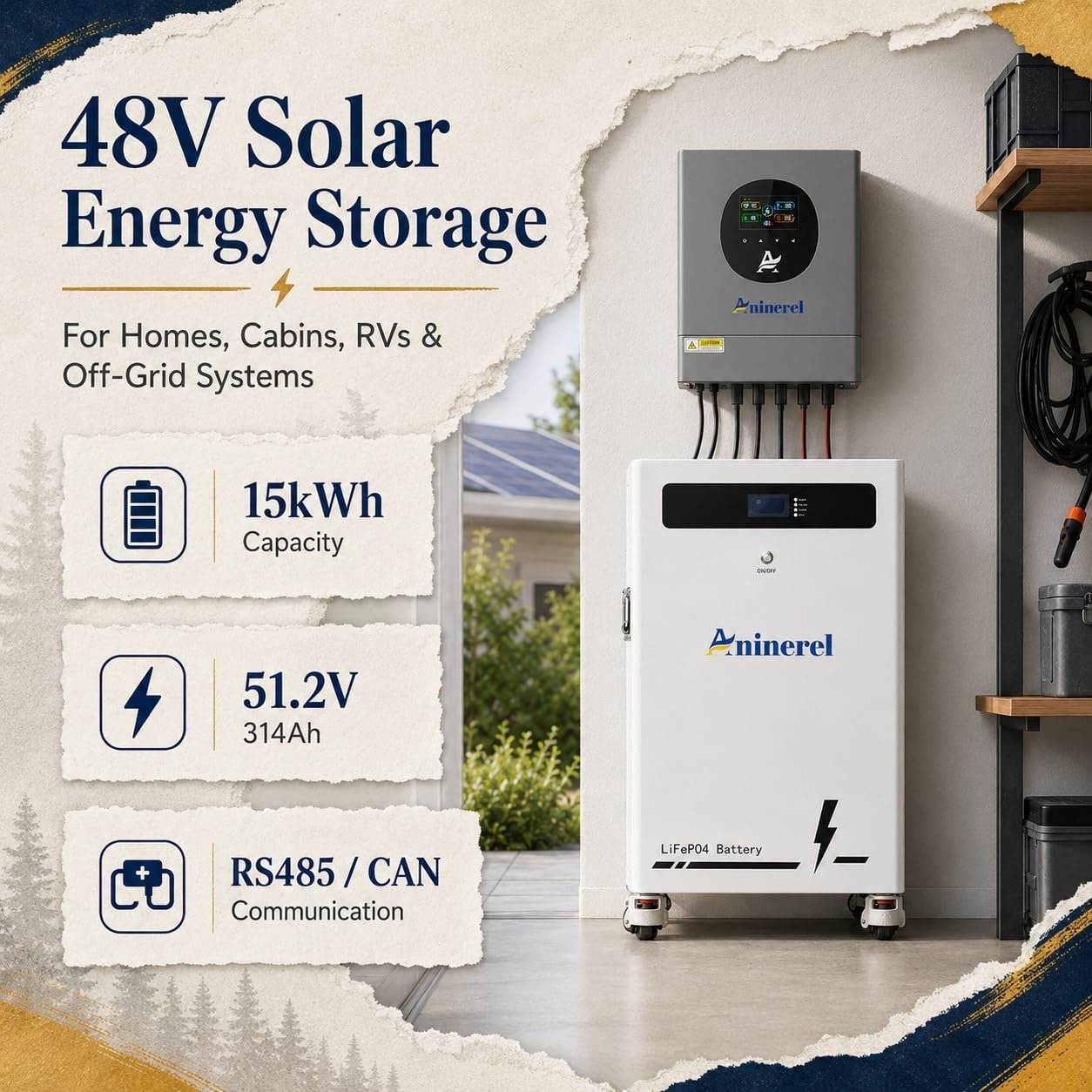 15kWh 51.2V 314Ah LiFePO4 Battery, 48V Solar Lithium Battery with 200A BMS, CAN/RS485, LCD Display, Grade A Cells, Deep Cycle Power Storage for Home Backup, Off-Grid Solar System, RV - Image 3