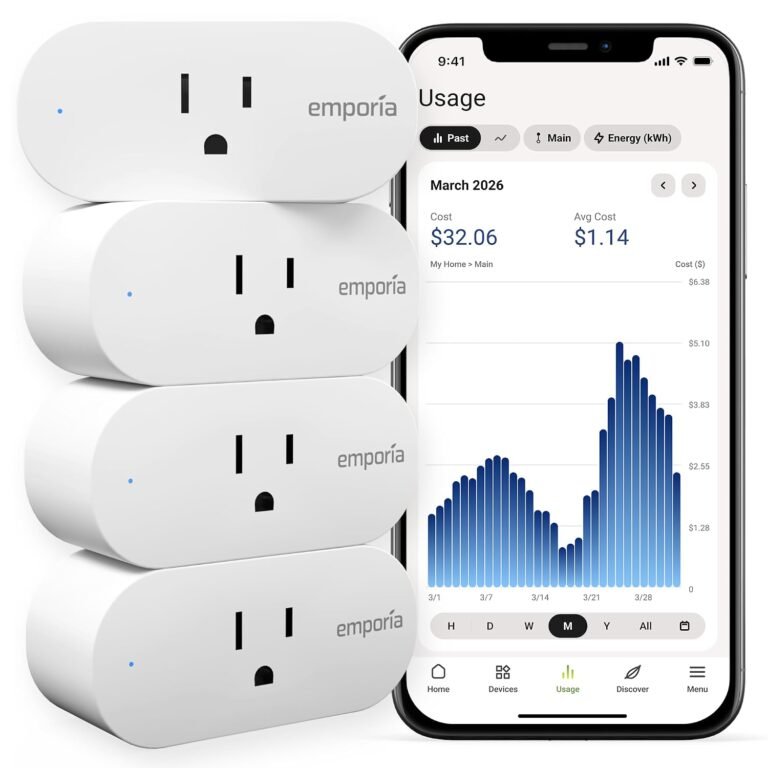 Emporia Energy Monitoring Smart Plug, WiFi Smart Outlet Plug Works with Alexa and Google Home - 15a WiFi Outlet with Timer, Mobile App, Home Energy Monitor, Scheduling - 2.4ghz WiFi Only (4 Pack)