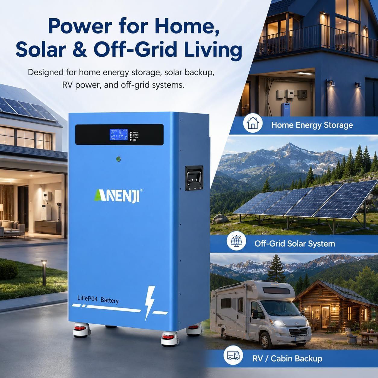 51.2V 300Ah LiFePO4 Lithium Battery, 15.36kWh 48V Solar Battery with Built-in 200A BMS, CAN/RS485 Communication, Deep Cycle Battery for Home Energy Storage, RV, Off-Grid - Image 3