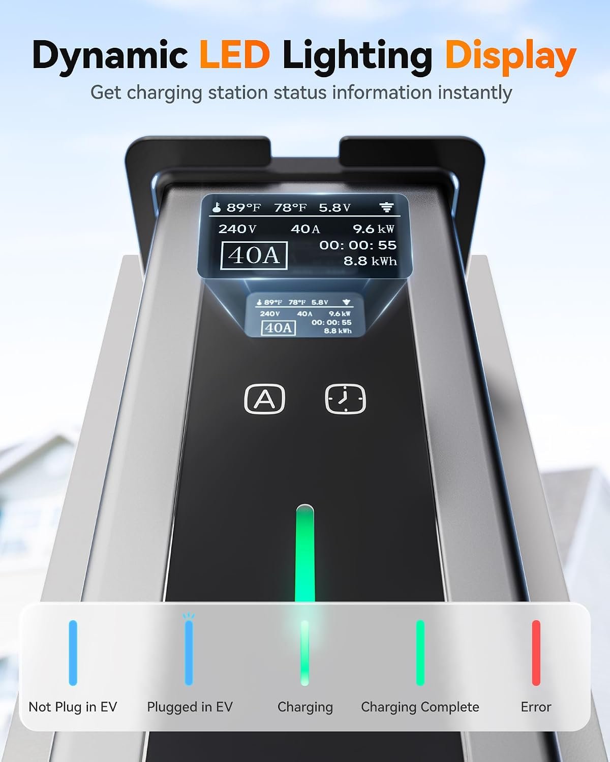 WOLFBOX Portable Level 1&2 EV Charger 40amp for J1772 EVSE(PE40) | ETL Certified, NEMA 5-15&14-50 Plug Adapter,25ft Cable,Indoor/Outdoor(IP66),208-240V - Image 6