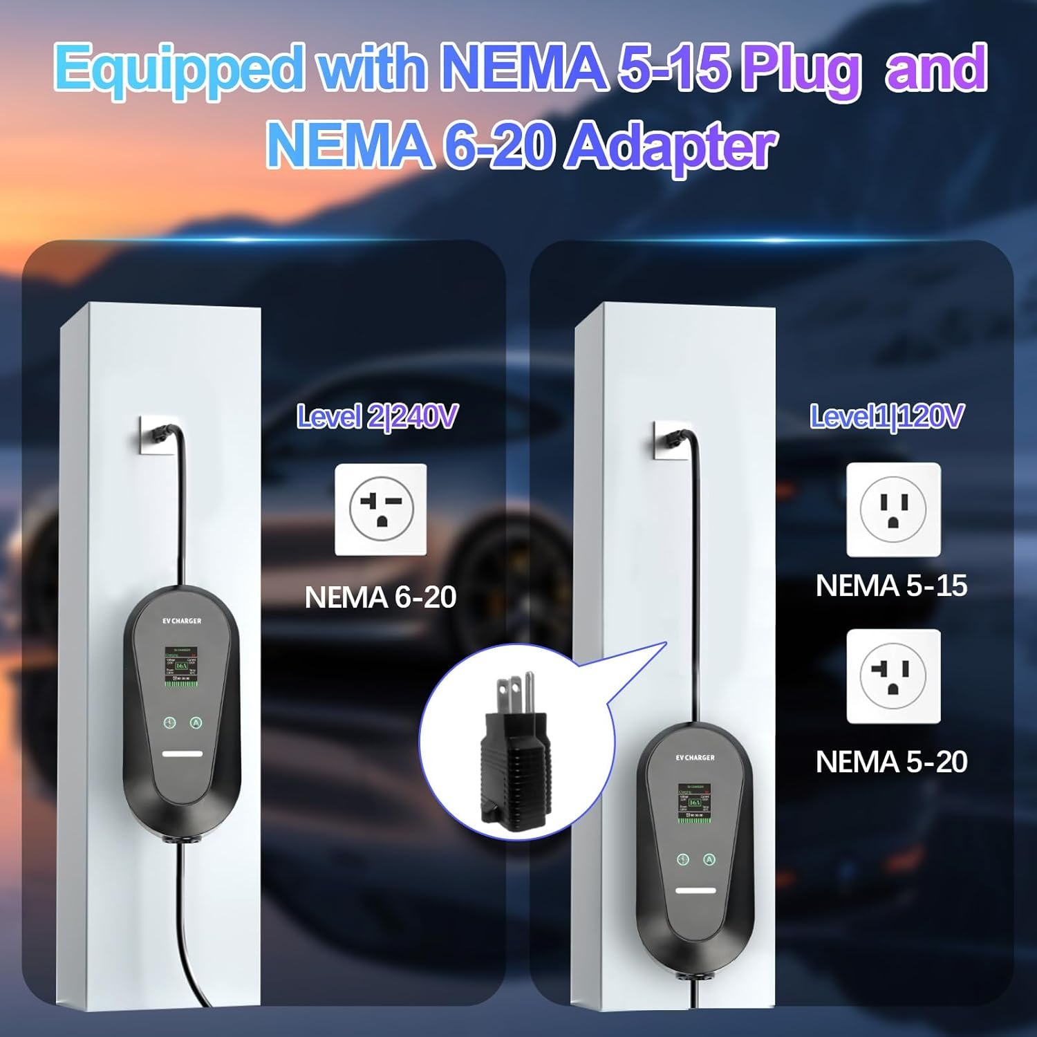 Level 1+2 Portable EV Charger for Electric Cars, 16A 3.5KW with 1.8 Inch LCD Display, 110V-240V, 6-20P Power Plug, J1772 Compatible, Applicable to Household Electricity - Image 5