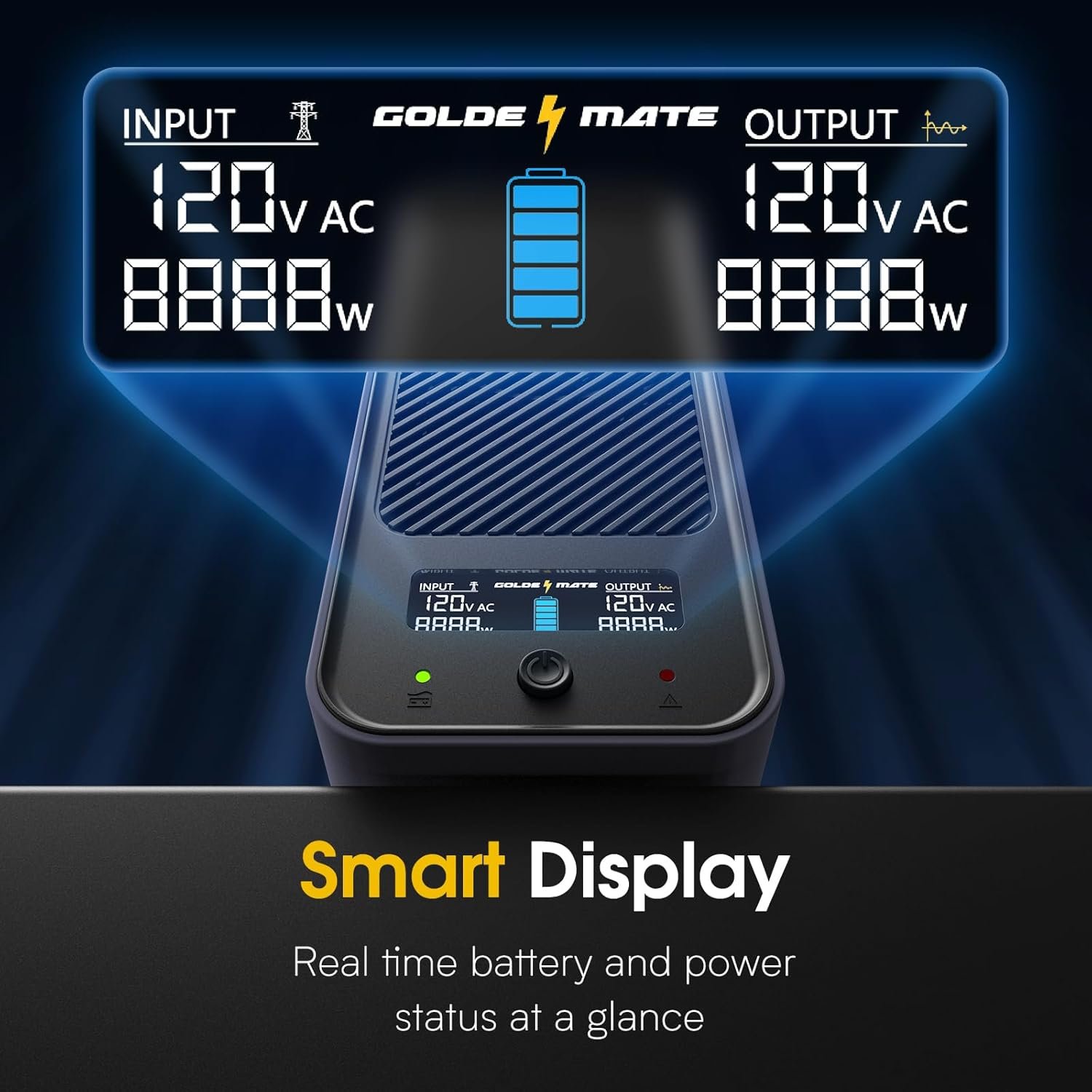 GOLDENMATE 1000VA/800W Lithium UPS Battery Backup & Surge Protector, Gray | Pure Sine Wave, 8 Outlets, Color LCD, 230Wh LiFePO4 Backup Battery, Uninterruptible Power Supply for PC/Internet/Home Office - Image 4