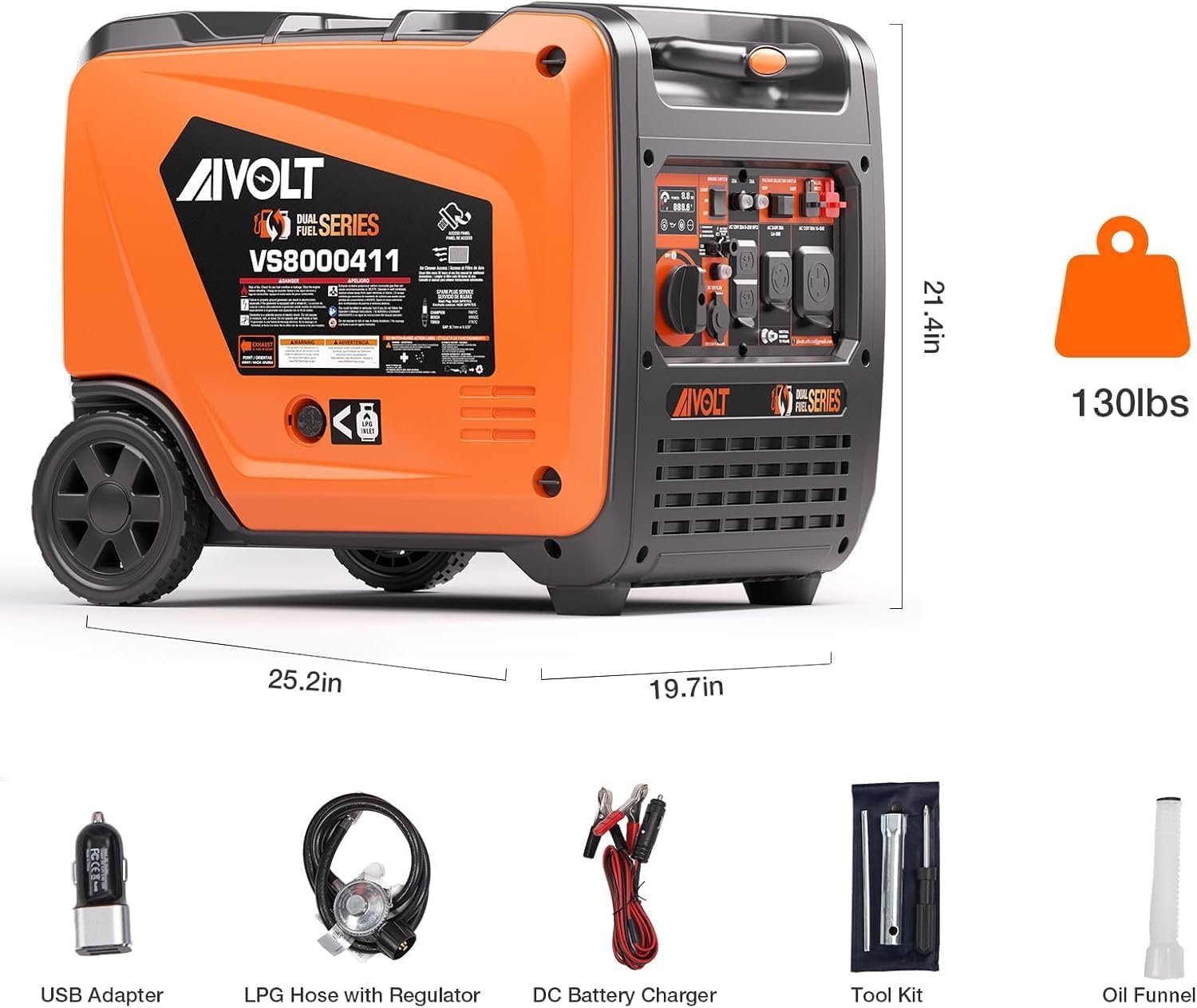 AIVOLT 8000W Dual Fuel Inverter Generator 50A RV Generator | Dual Fuel Ready, 120V/240V, Super Quiet 62 dBA, Clean Inverter Power, CO Auto-Shutoff, Electric Start, Portable with Wheels - Image 9