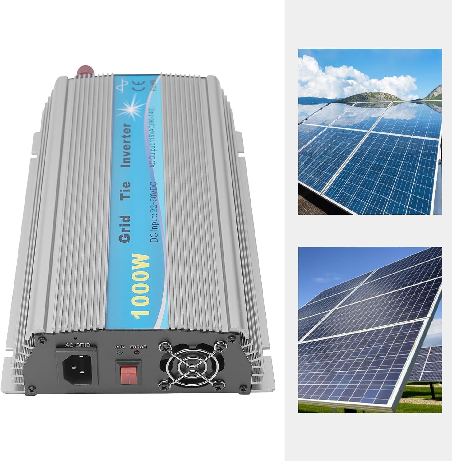 1000W Solar Grid Tie Inverter, MPPT Pure Sine Wave, Solar Powered Reversing Converter, High Efficiency, 22-50VDC Input AC90-140V Output for 36V Solar Panel/Battery - Image 3