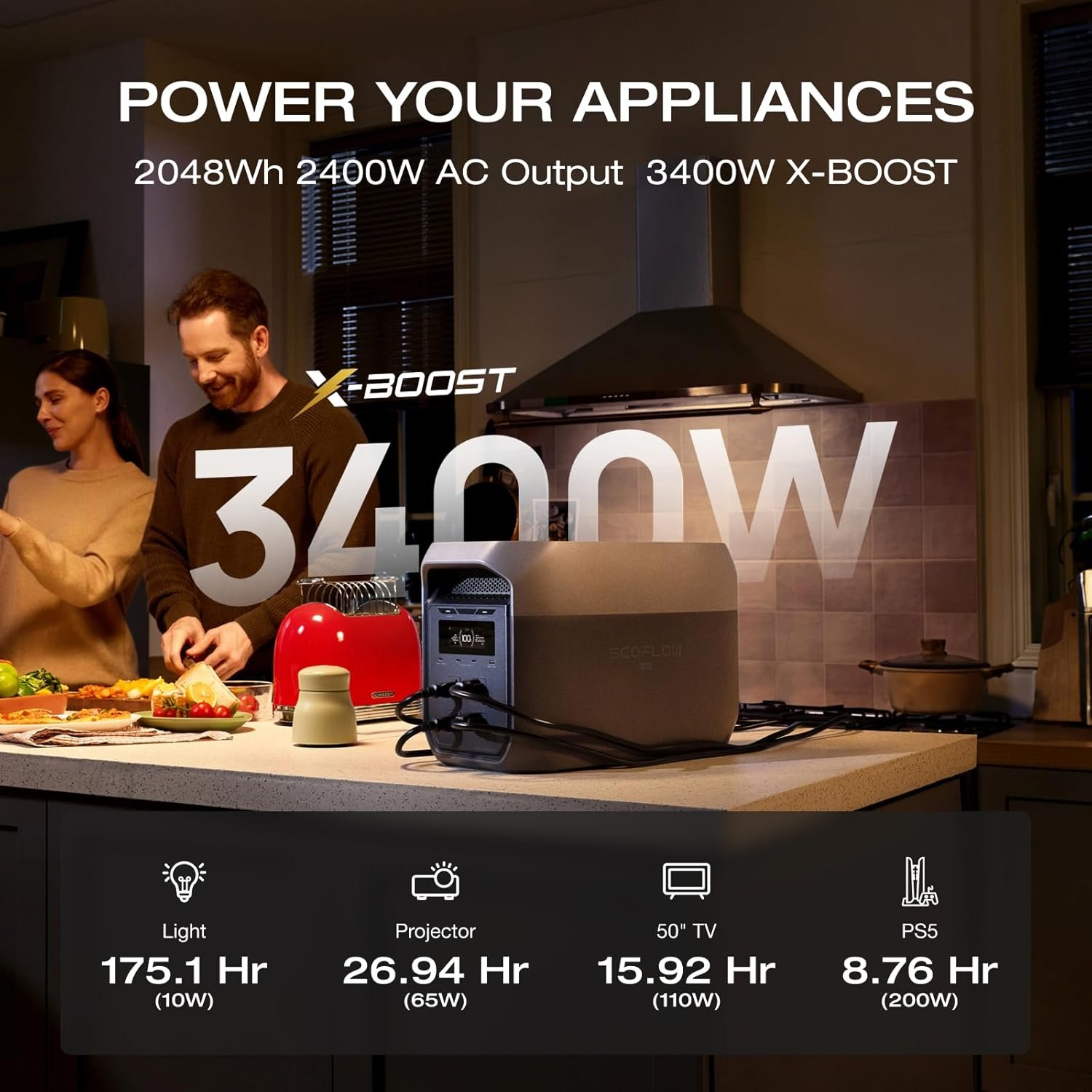 EF ECOFLOW DELTA 3 MAX Portable Power Station with 220W Solar Panel, 2048Wh | 3400W X-Boost Output, Bifacial Solar Panel, Ultra-Fast 0-80% Charging in 1.13 Hr, 2,048Wh LFP Battery, Home Backup Camping - Image 3