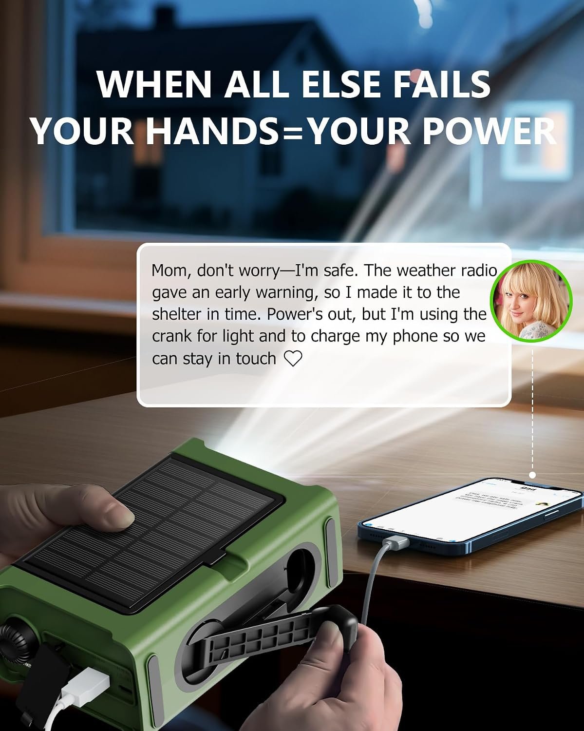 Emergency Weather Radio with Large Solar Panel, Real 12000mAh Battery | Efficient Hand Crank, AM/FM/NOAA Bands, LED Flashlight, Reading Lamp, SOS Alarm & Phone Charger for Camping & Emergencies - Image 3