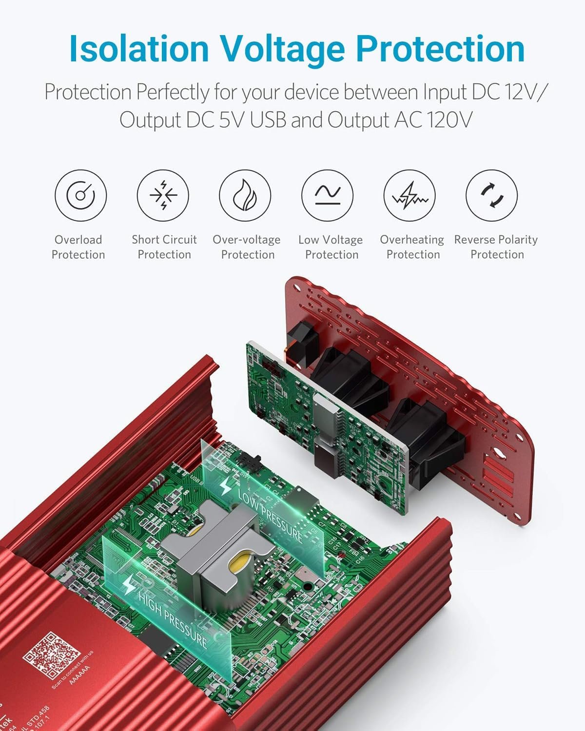 BESTEK 500W Pure Sine Wave Power Inverter DC 12V to AC(2 Outlets) 110V Car Charger Plug Inverter Adapter Converter with 4.2A Dual USB Charging Ports, ETL Listed - Image 4