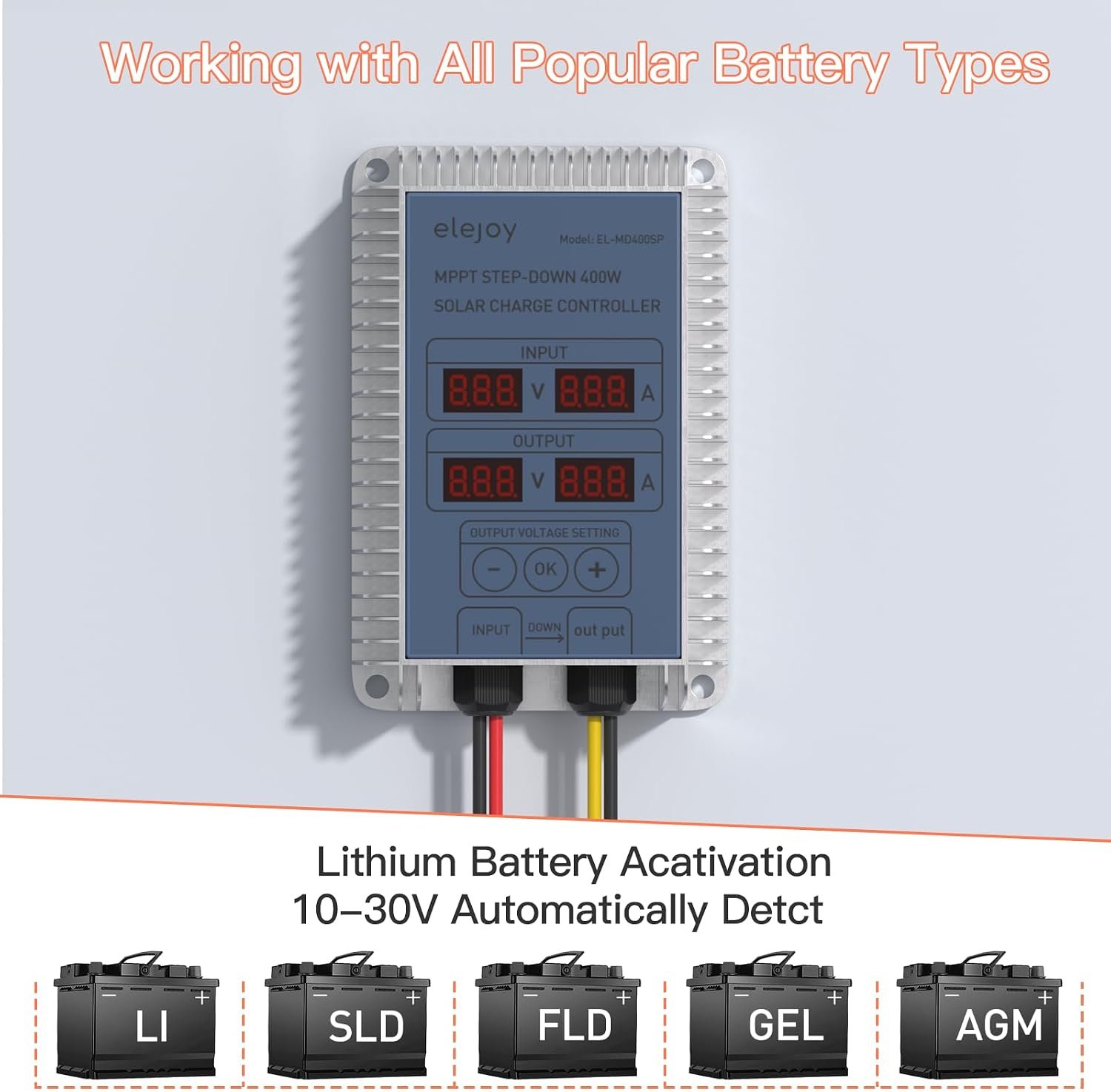 25 Amp 400W MPPT Step-Down Solar Charge Controller | 99% Adjustable Output Lithium LiFePO4 Lead-Acid Gel Sealed Flooded Battery LED Display IP65 Waterproof Outdoor - Image 4
