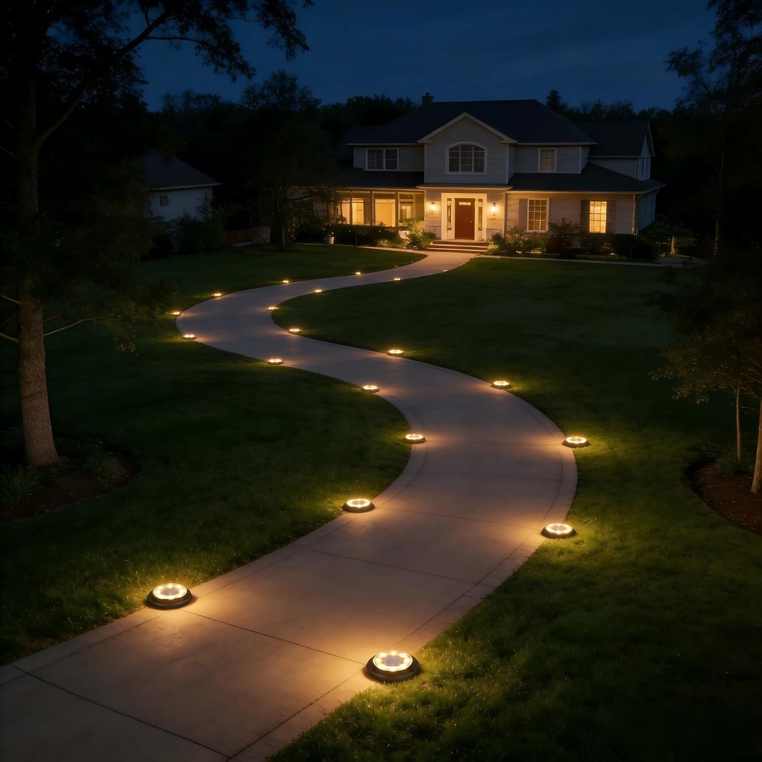 Solar Lights Outdoor Waterproof,Warm White 12 Pack 2-in-1 Ground Lights | Solar Powered Lights Outdoor Solar Disk Light Landscape Light for Deck Step Patio Yard Pathway Walkway Driveway Garden - Image 6