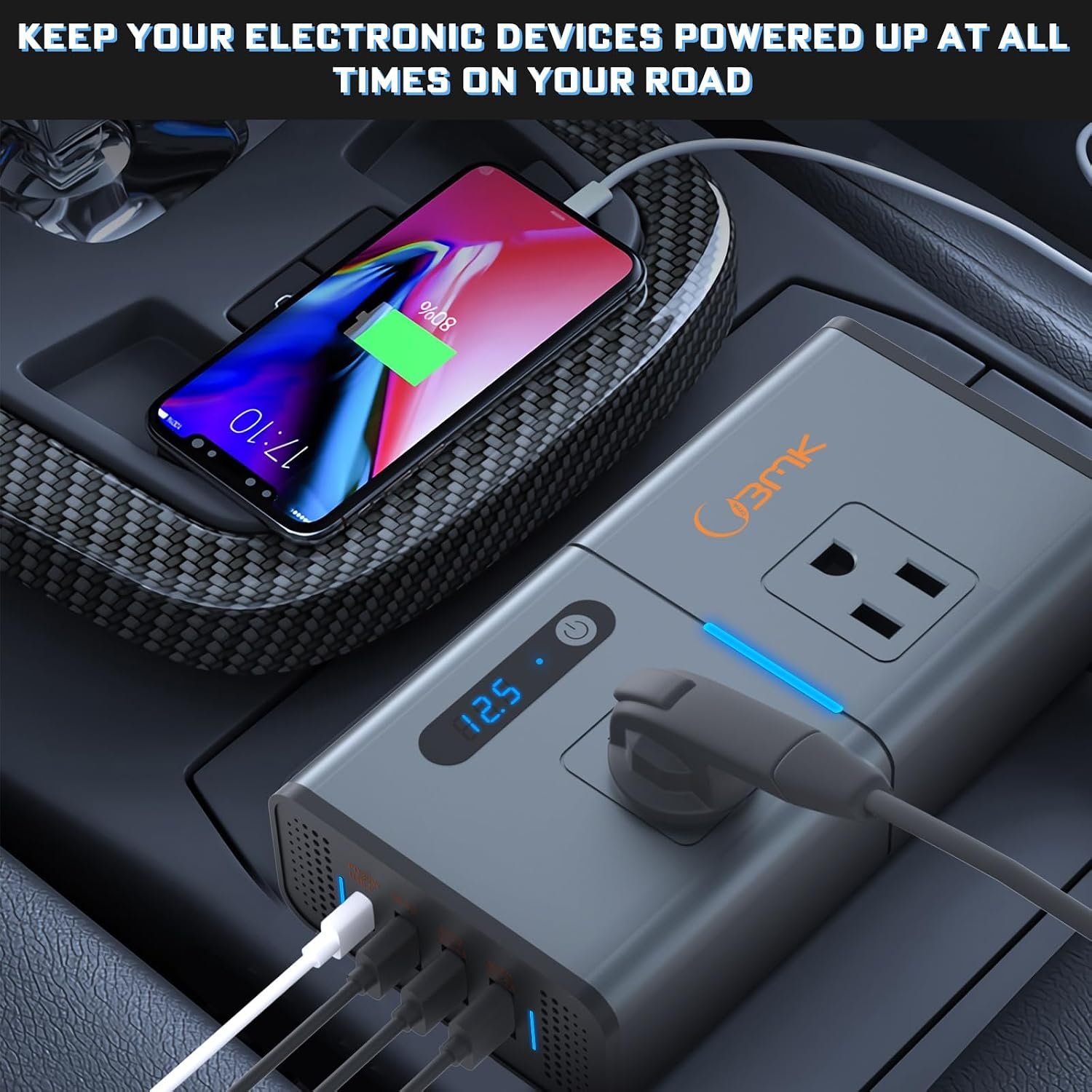 200W 7-in-1 Car Power Inverter DC 12V to 110V AC with Dual PD 36W USB-C & QC 3.0 30W, 2 AC Outlet Car Plug Adapter, LED Voltage Display, Quiet Cooling Fan for Laptop Road Trip Camping - Image 7