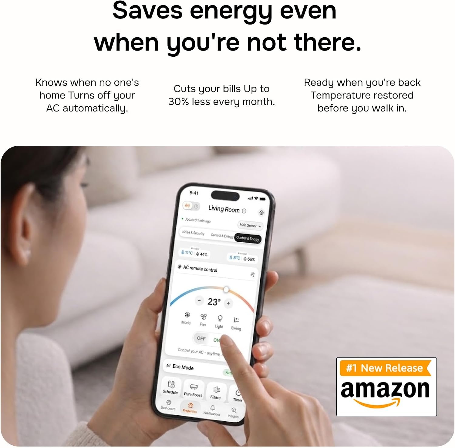 Layla Smart Home Agent 9-in-1 Smart Sensor & Air Quality Monitor (CO2, bVOC, Humidity) | Noise & Motion Detector, AC Controller, Energy Savings | Compatible with Alexa & Google Home | No Subscription - Image 2