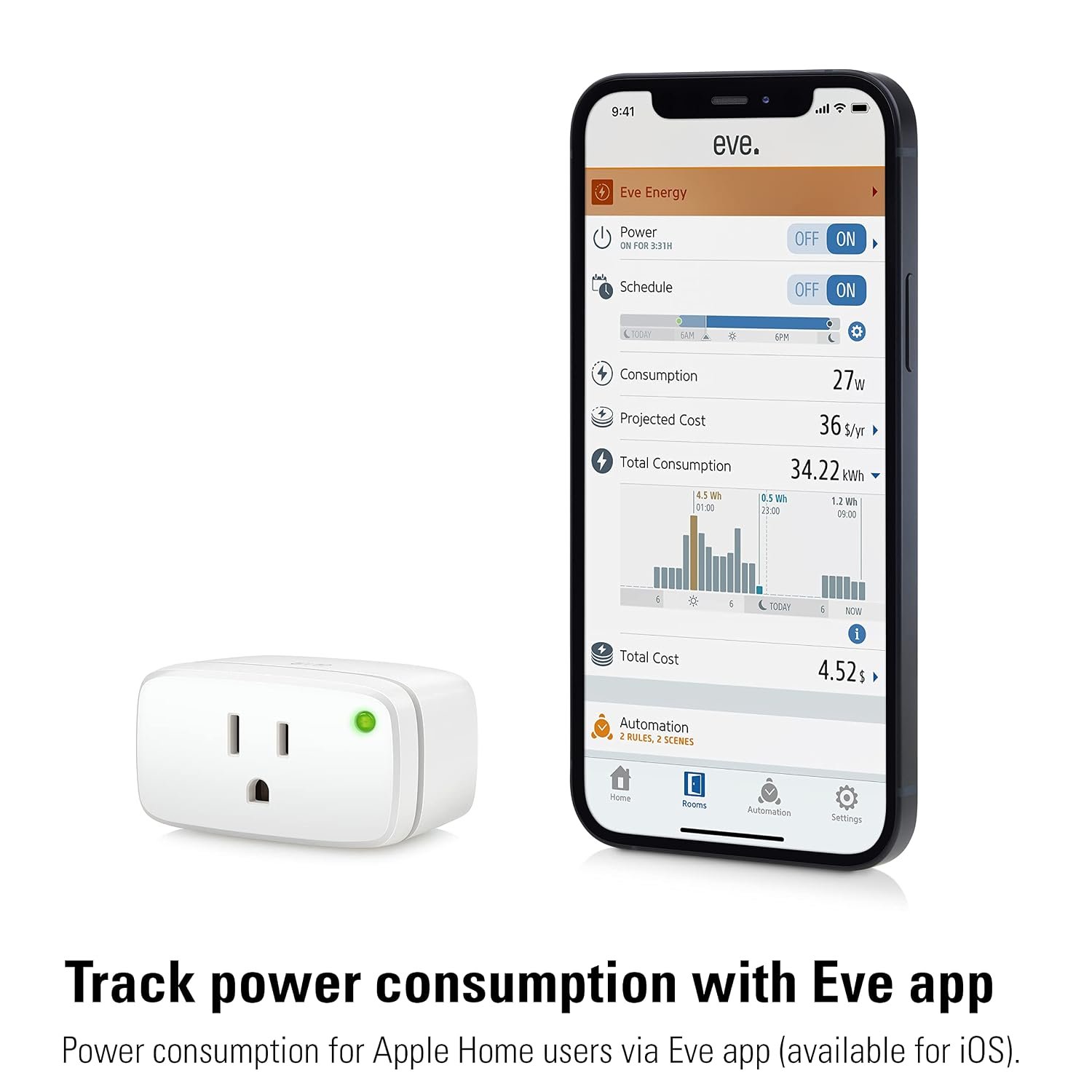 Eve Energy (Matter) - Smart Plug, App and Voice Control, 100% Privacy, Matter Over Thread, Works with Apple Home, Alexa, Google Home, SmartThings | app/voice control, automate lights/appliances, for Alexa/Apple/Google/SmartThings/Home Assistant, Thread Border Router requ. - Image 7