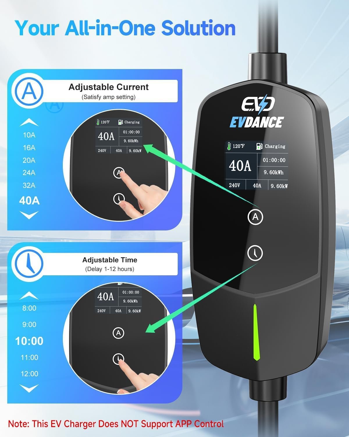 Level 2 EV Charger for Tesla, 40A / 9.6kW Fast Home EV Charging Station with NEMA 14-50 Plug, 25FT Cable, Adjustable Current & Delay Timer, Compatible with All Tesla Model 3/Y/S/X (NACS Plug) - Image 3