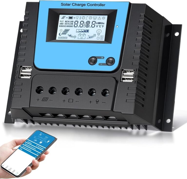 80A PWM Solar Charge Controller Bluetooth 12V/24V/36V/48V Auto | Solar Panel Battery Controller 80A with 4 USB Ports Backlit Display,Regulator for Solar Panels fit Li,Lead-Acid,Gel Batteries