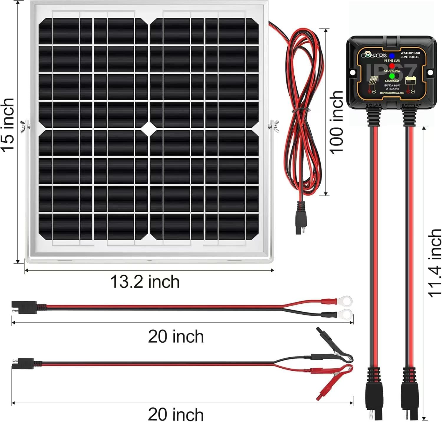 SOLPERK Solar Panel Kit 20W 12V Solar Battery Charger Maintainer+Controller | Solar Battery Trickle Charger + Smart MPPT Controller Adjustable Mount Bracket for Boat Car RV Motorcycle Marine Automotive - Image 7