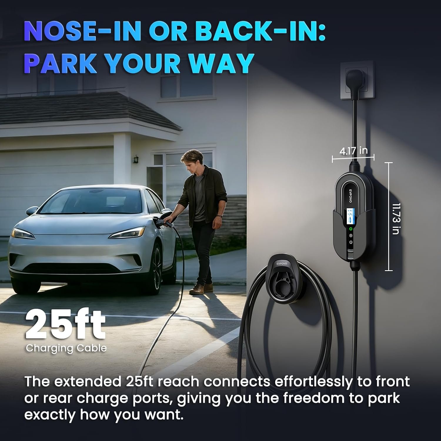 Level 2 EV Charger 32 Amp Portable J1772 NEMA 14-50 7.6kW 25ft Cable | Portable Electric Car Charger, Home EV Charger Level 2, WiFi App, Adjustable 16/20/24/32A, ETL Listed, IP66 Weatherproof - Image 8