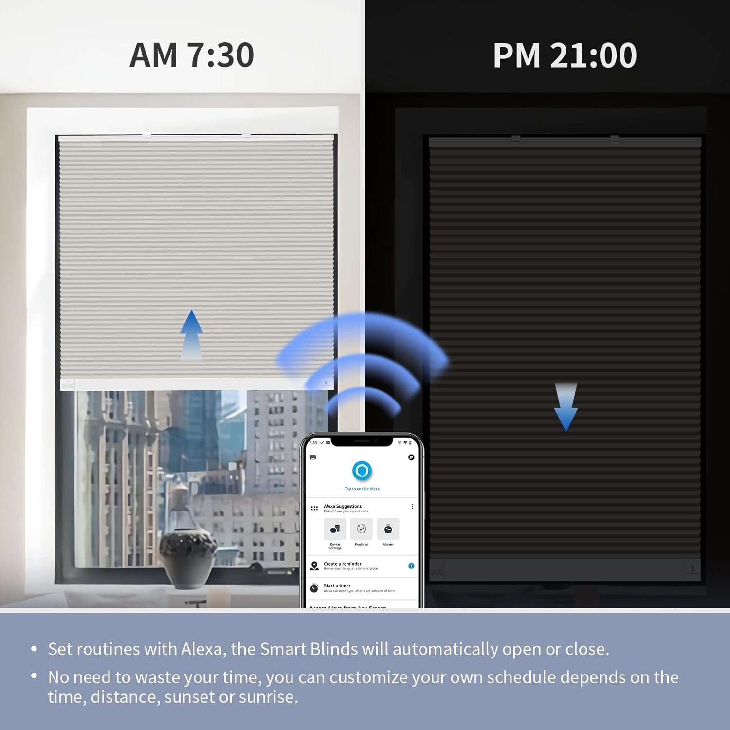 THIRDREALITY ZigBee Smart Blind, Motorized Blackout Window Shades with Remote, Cordless Honeycomb Blinds, Automatic Height Setting, AA Batteries Powered, 27" W x 72" H Beige/White - Image 3