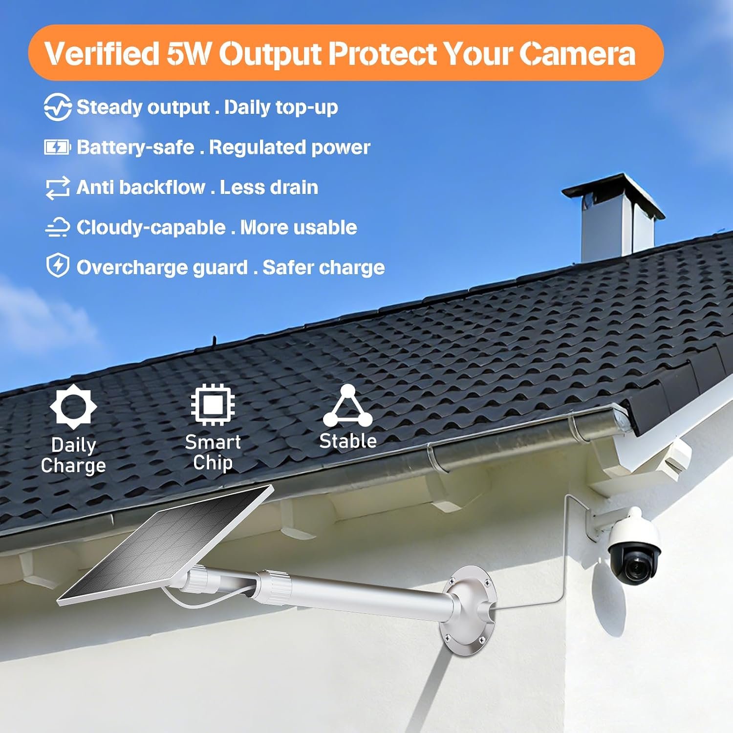 Solar Panel for Ring Camera, 5W Solar Charger Fast Charge, Telescopic Pole & 360° Swivel, 10ft USB-C Cable, IP65 Weatherproof, for Ring Battery Outdoor Security Cameras, Perfect for Reaching Sunlight - Image 3