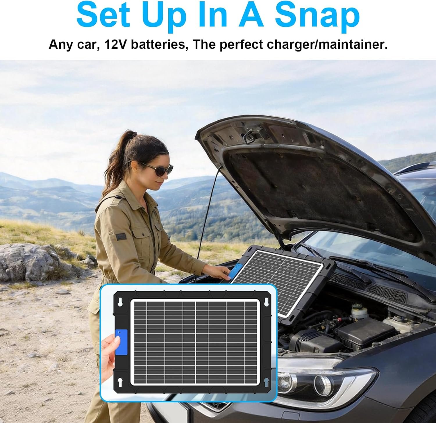 12V Solar Car Battery Charger 12W Waterproof Portable Solar Trickle Charger Maintainer with Smart PWM Controller for Car, Automotive, Motorcycle, Boat, Marine, RV,Trailer, Snowmobile, etc. | Portable Waterproof Solar Trickle Charger with Smart PWM Controller for Car,Motorcycle, Boat, Marine, RV, Trailer, Snowmobile - Image 5
