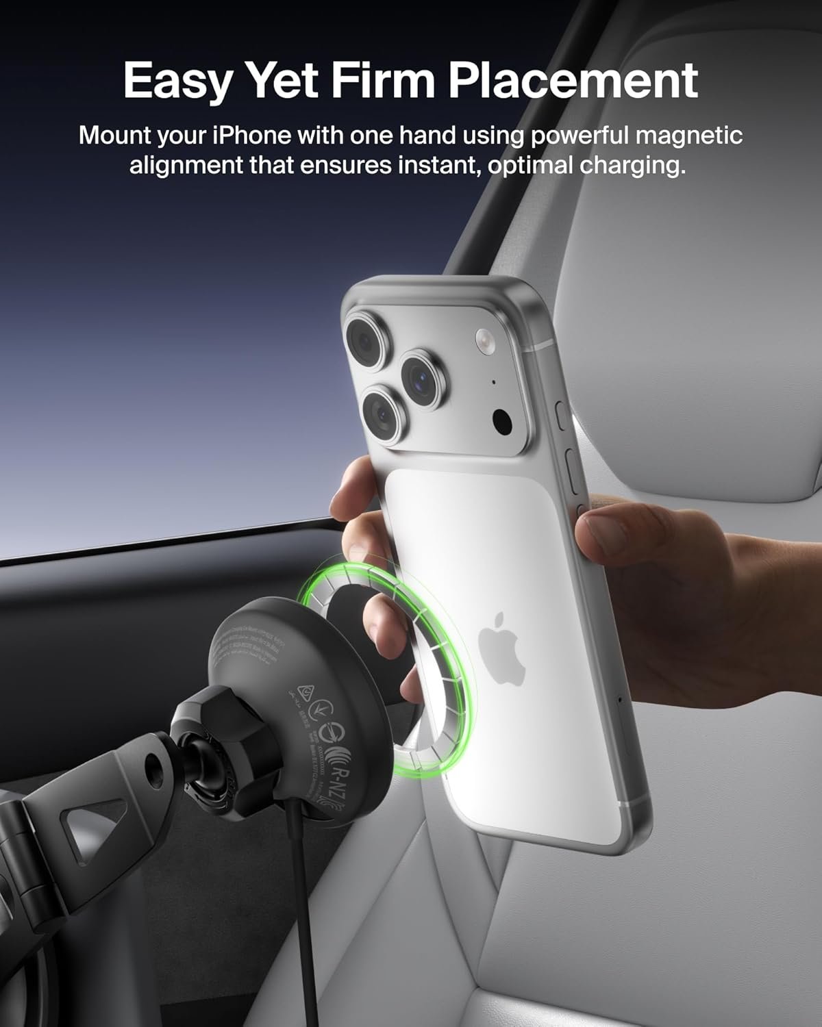 Belkin Qi2 15W Magnetic Wireless Mount for Tesla, Fast Charging Car Charger | MagSafe Compatible, iPhone 15/16/17, Samsung Galaxy S26, AirPods, iPads, MacBook, Chromebook, Car Phone Charger - Image 7