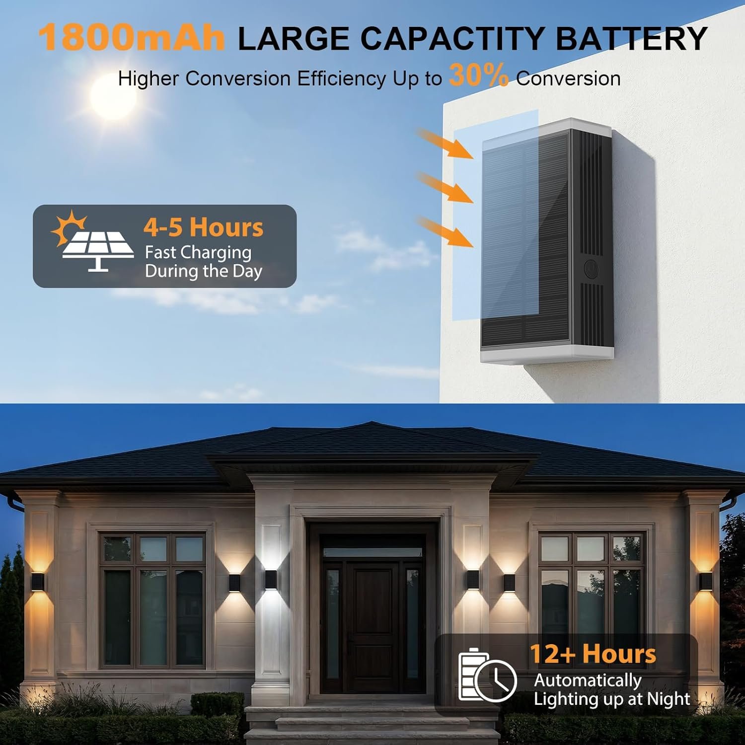 4Pack Solar Wall Lights Outdoor, 13 Modes Dusk to Dawn Up Down Wall Sconce | Focused Beam 3CCT+RGB 13Colors Changing IP67 Waterproof LED Solar Lights Outdoor for House,Front Door,Garage,Patio,Porch,Shed - Image 4
