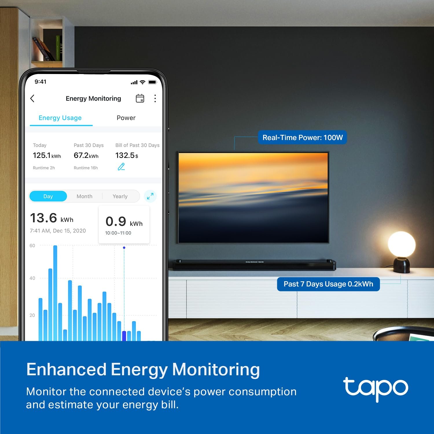 Tapo Smart Plug, Wi-Fi in-Wall Outlet, P210M, Matter Compatible | Energy Monitoring, 15A/1800W Max, Works with Alexa, Apple Home, Google Home, SmartThings, Voice/Remote Control, ETL Certified - Image 4