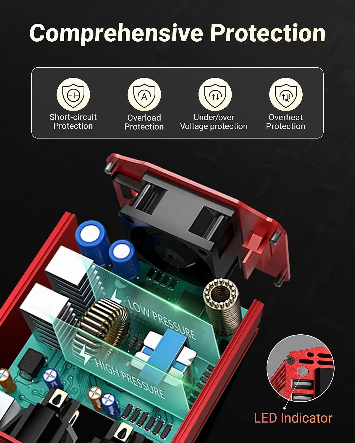 BESTEK Power Inverter DC 12-17V to AC 110V - 300W Car Plug Adapter Outlet | 4.8A Dual USB Fast Charging Port, Vehicle Charger Cigarette Lighter Adapter for Phone, Laptop on Road Trip - Aluminum Housing - Image 3