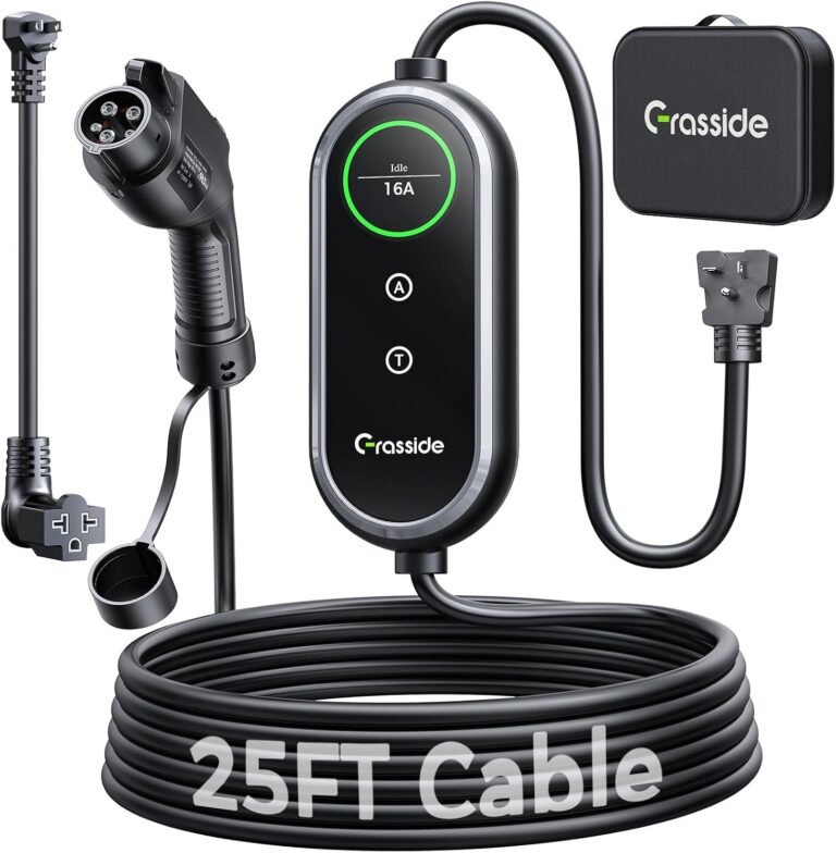 2026 New Level 1&2 EV Charger, 8-16Amp, 25FT Cord, J1772 EV/PHEVs | NEMA 5-15P/6-20P, Portable EV Charger, Adjustable Current, 12H Time Delay, Off-Peak Charging, Screen Display, IP65 Waterproof