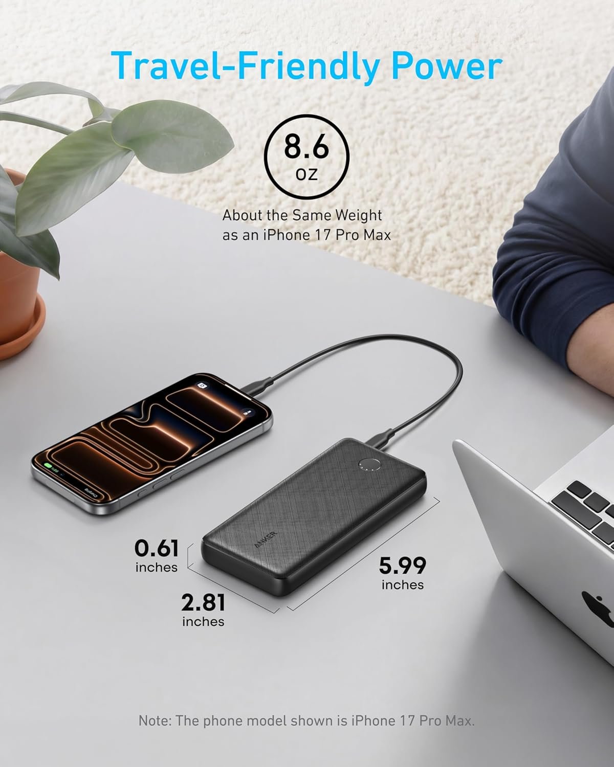 Anker Power Bank, 10,000mAh Portable Charger, PowerIQ USB-C Battery Pack | 5V / 3A High-Speed Charging, for iPhone, iPad, and More, Ultra-Compact Travel-Ready Design (Black) - Image 6