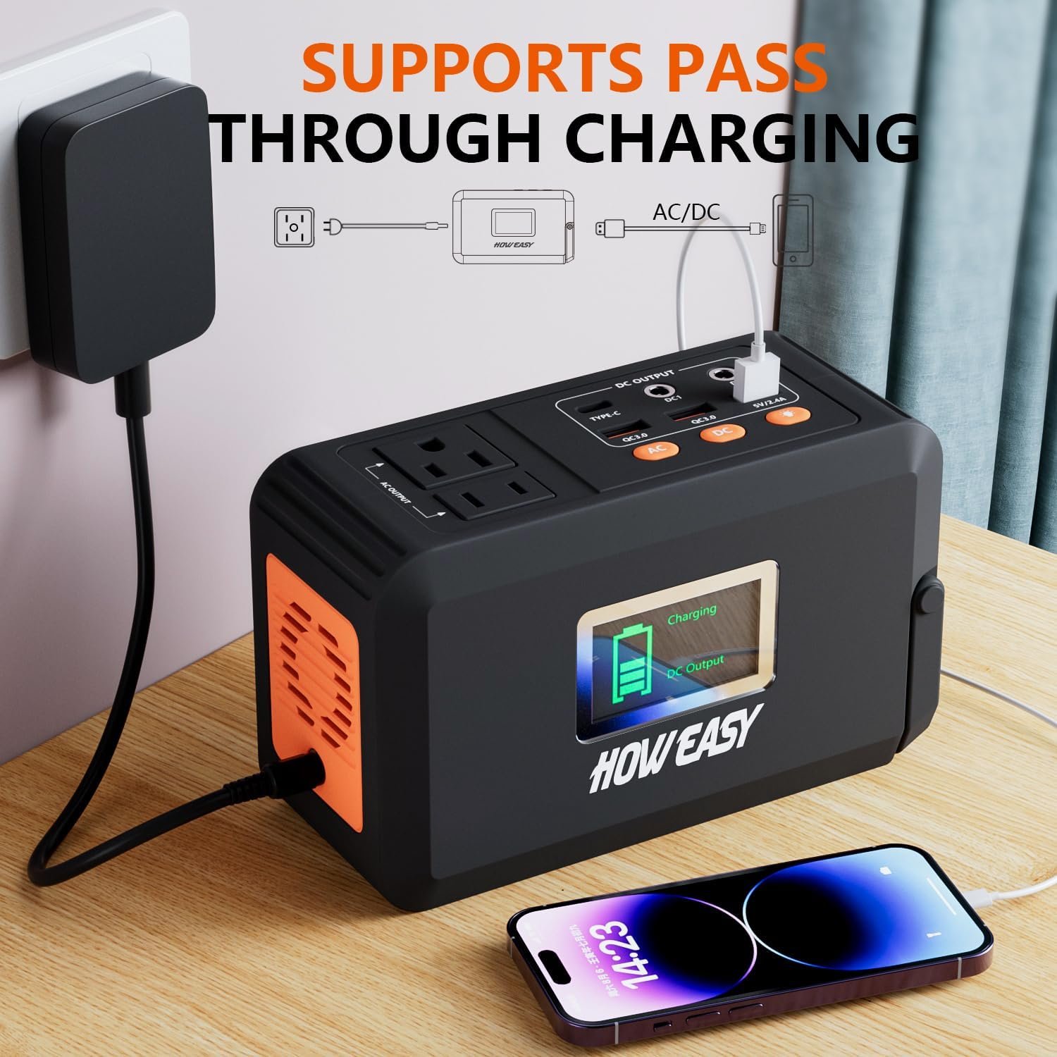 HOWEASY Portable Power Station,120W(240W Peak) Solar Generator | 88Wh Lithium Battery Power with 110V AC Outlet/DC/USB/LED Light for Outdoor Camping Trip Hunting Emergency - Image 5