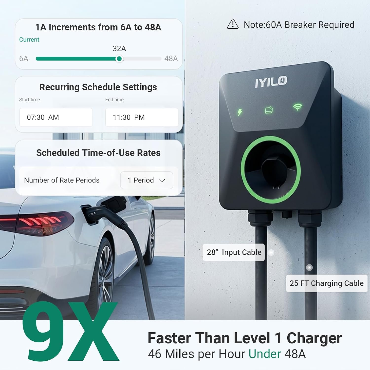 Level 2 EV Charger, 48Amp/11.5KW/240V, UL 2594, ETL & Energy Star | J1772 Wall EV Charger with Dual Temp Sensors, Power Sharing, Dynamic Load Balancing, Schedule Charging, RFID, Smart APP - Image 2