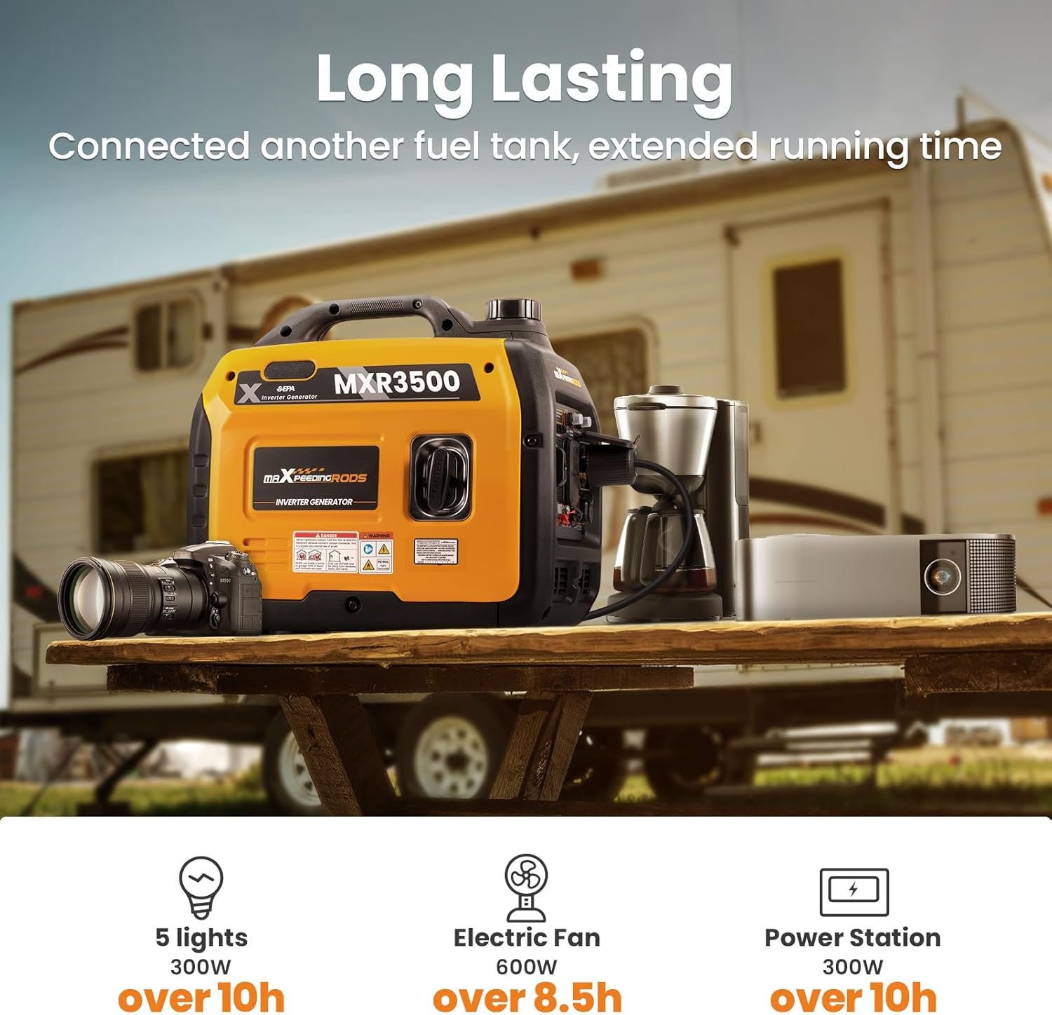 MaXpeedingrods 3500 Watt Portable Inverter Generator EPA Compliant,Gasoline | Compact and Lightweight for Home Backup Power, Outdoor Camping, RV and Trailer, MXR3500, CO Sensor, Gas Powered - Image 6