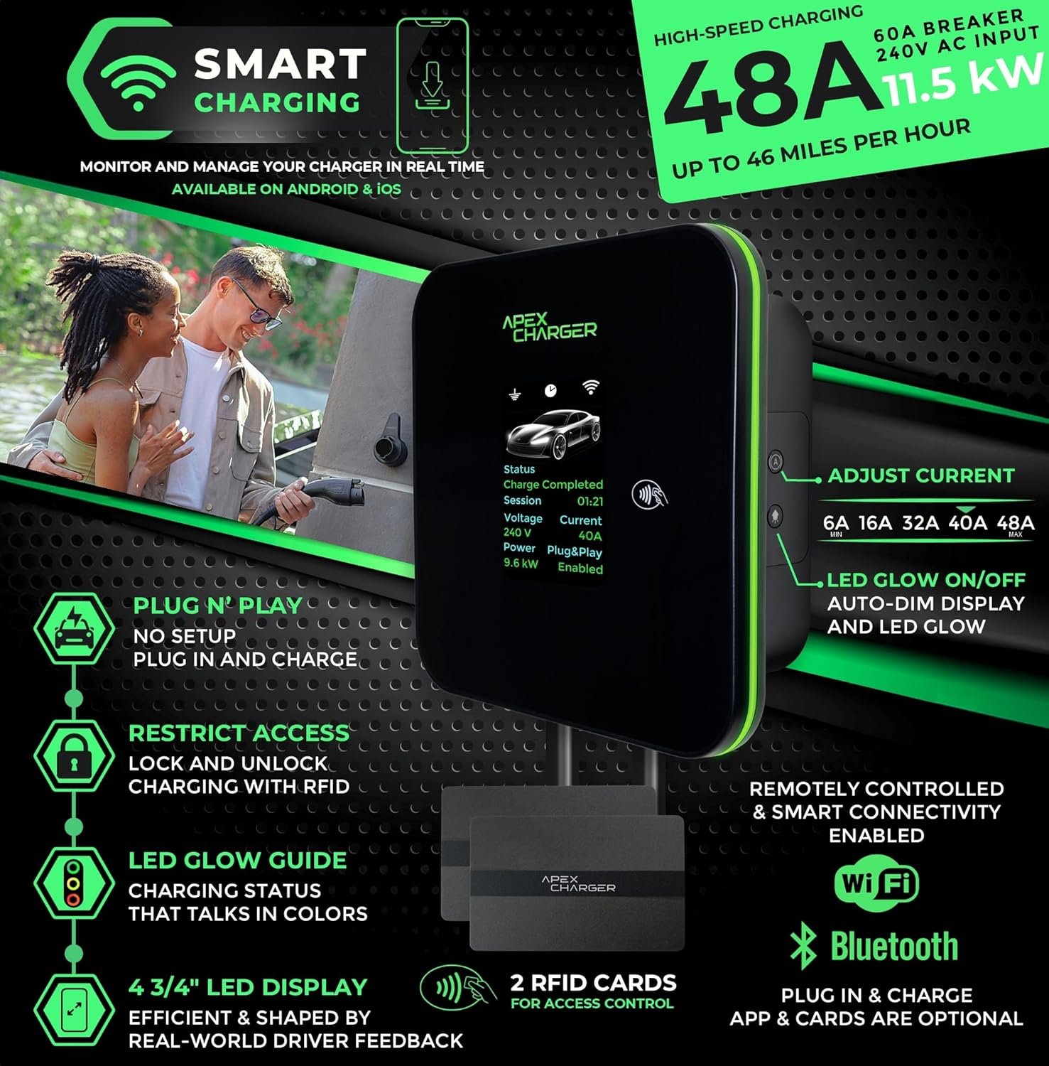 MACH 2:Fast Level 2 EV Charger 48 amp Garage-pro wall-Mount. Electric Vehicle Charging Station 4 Nema 14-50 Outlet. J1772 car Connector. Key Accessories: 30ft Cable & Tesla NACS evse Portable Adapter - Image 2