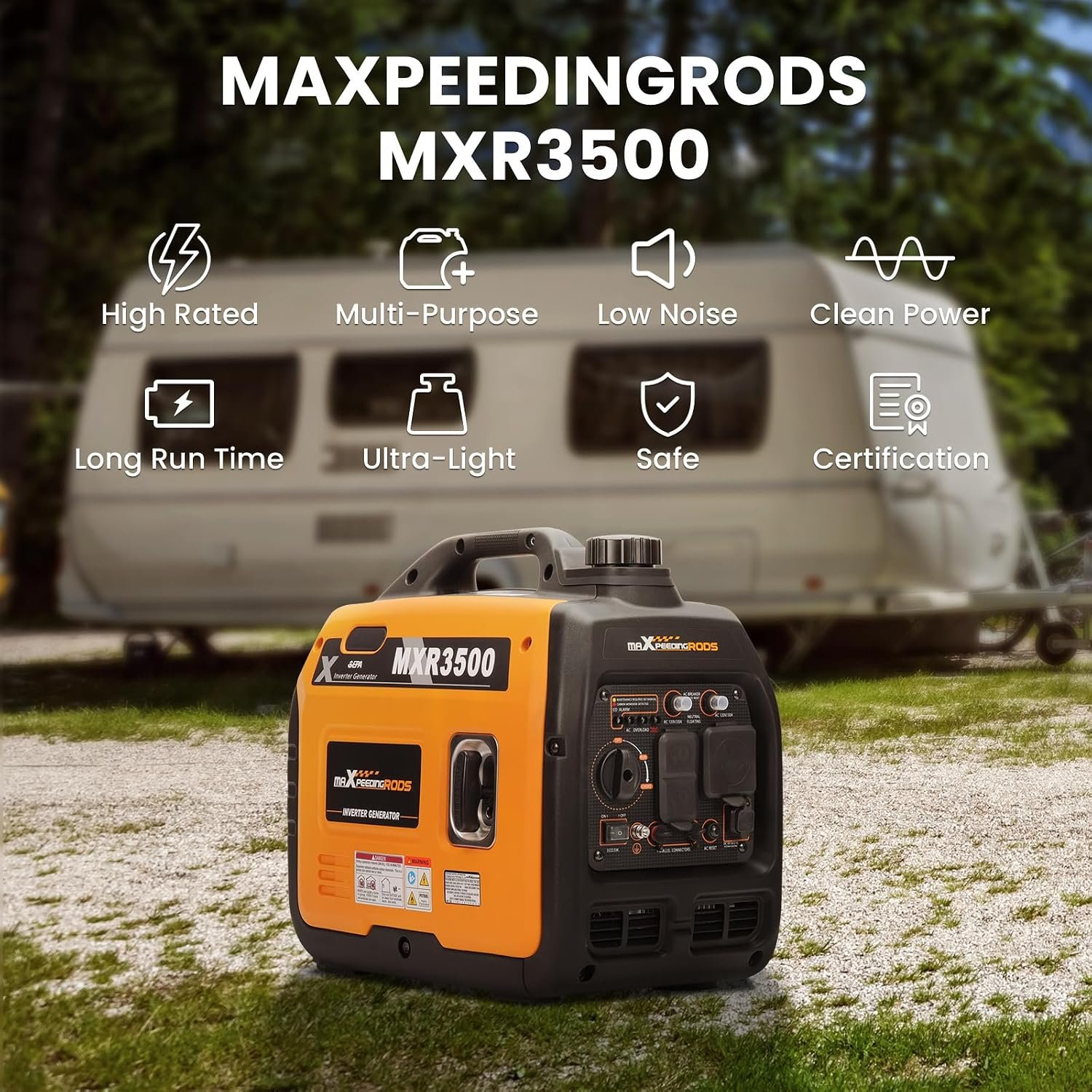 MaXpeedingrods 3500 Watt Portable Inverter Generator EPA Compliant,Gasoline | Compact and Lightweight for Home Backup Power, Outdoor Camping, RV and Trailer, MXR3500, CO Sensor, Gas Powered - Image 2