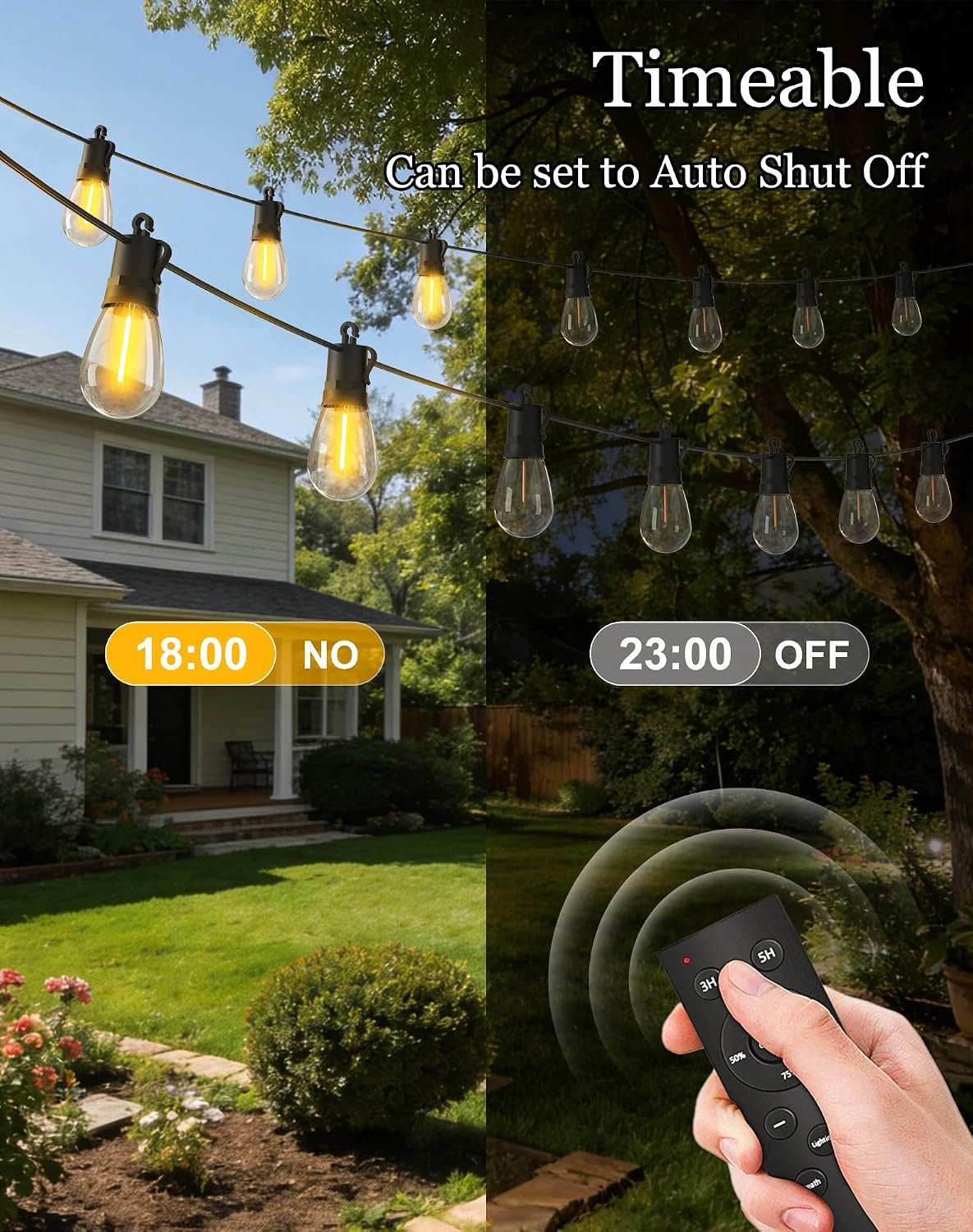50ft Solar Powered Lights Outdoor - Waterproof String Light Outside Patio | Yard Garden Fence Backyard Deck Porch Balcony Patios Camping Battery Operated Lighting Hanging with LED Edison Bulbs S14 - Image 5