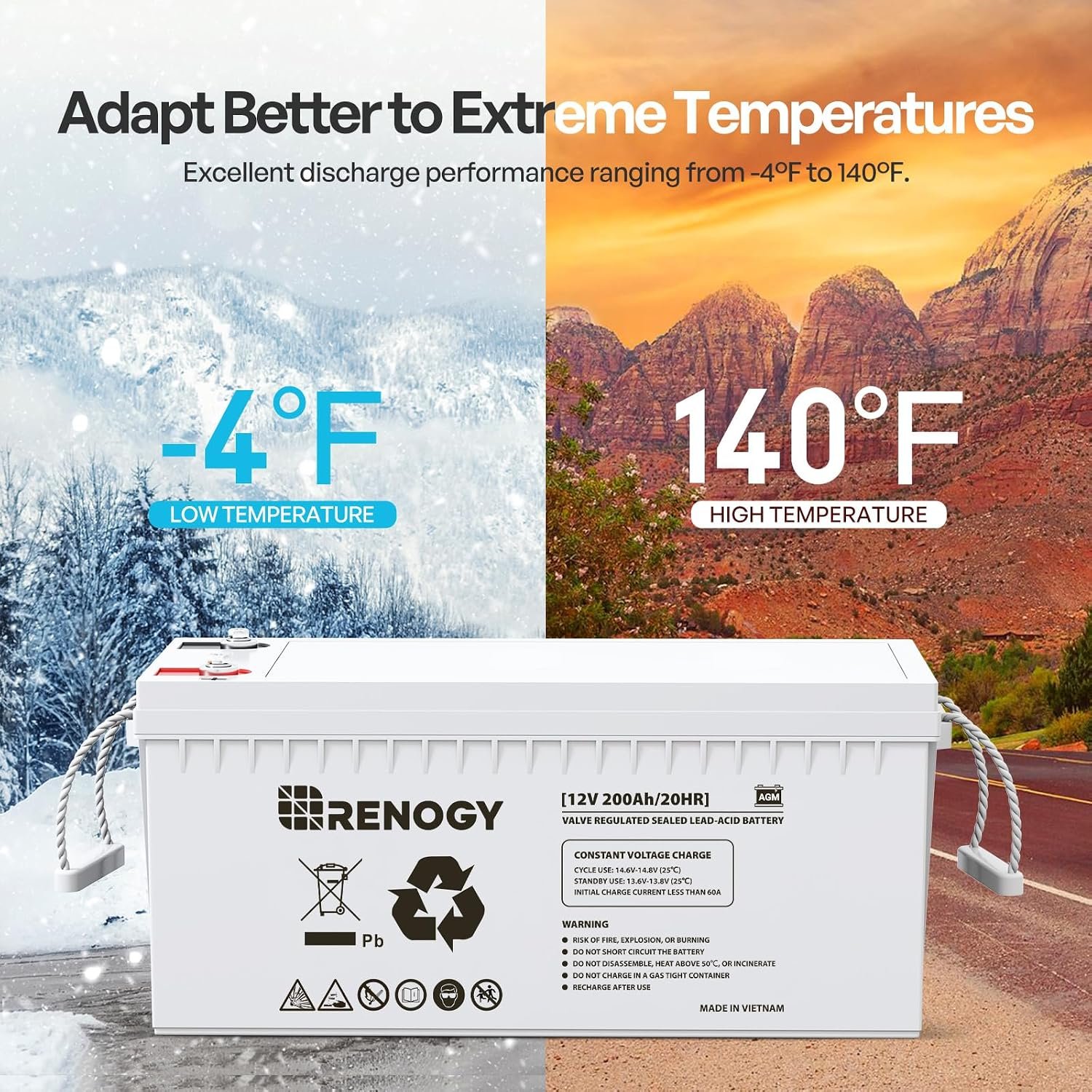 Renogy 12 Volt 200Ah Deep Cycle AGM Battery, Lead Acid Solar Battery - Image 4