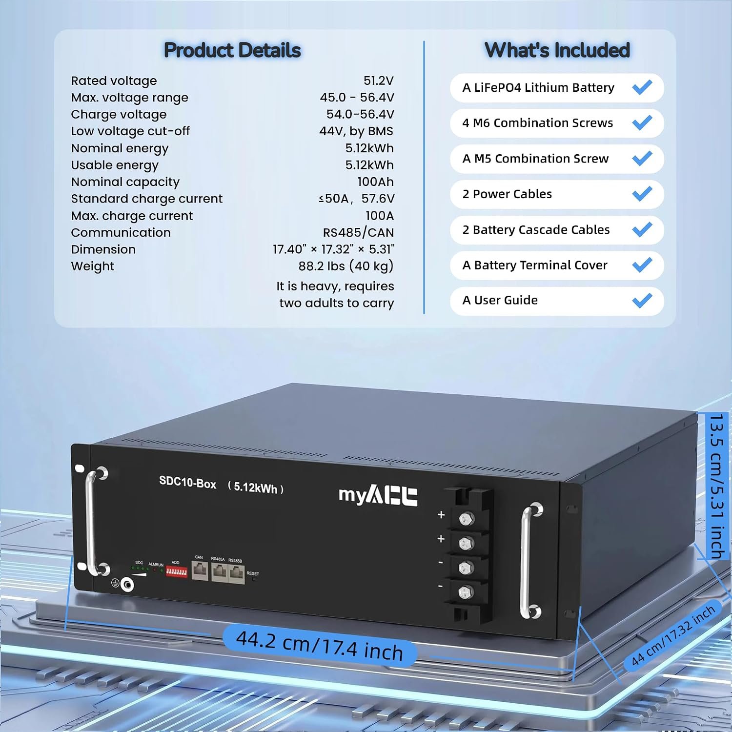 48V 100Ah LiFePO4 Lithium Battery, UL1973 IEC62477 IEC62619 CE-EMC VDE2510-50 CEI0-21 UKCA UN38.3 Listed, 5120Wh, Built-in 100A BMS, 8-DIP, Perfect for Solar Energy Storage, Home Backup Power Off-Grid - Image 9