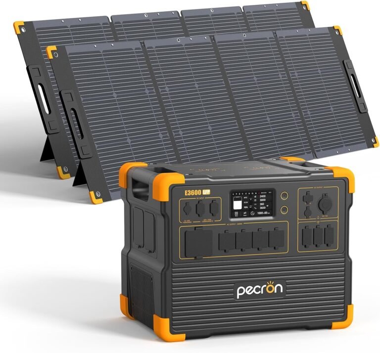 PECRON Solar Generator E3600LFP 3072Wh with 2x300W Solar Panels, 5x3600W AC Outlets Portable Power Station, LiFePO4 Battery Backup Expanded to 18.43kWh, Power Station for Home Use, RV, Camping, CPAP